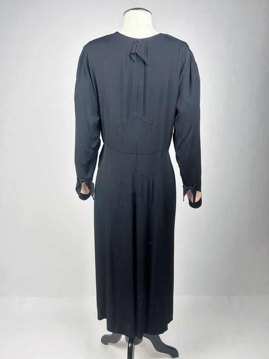 Robe longue en crêpe de soie noir et saumon - Allemagne Circa 1938-1942 en vente 4