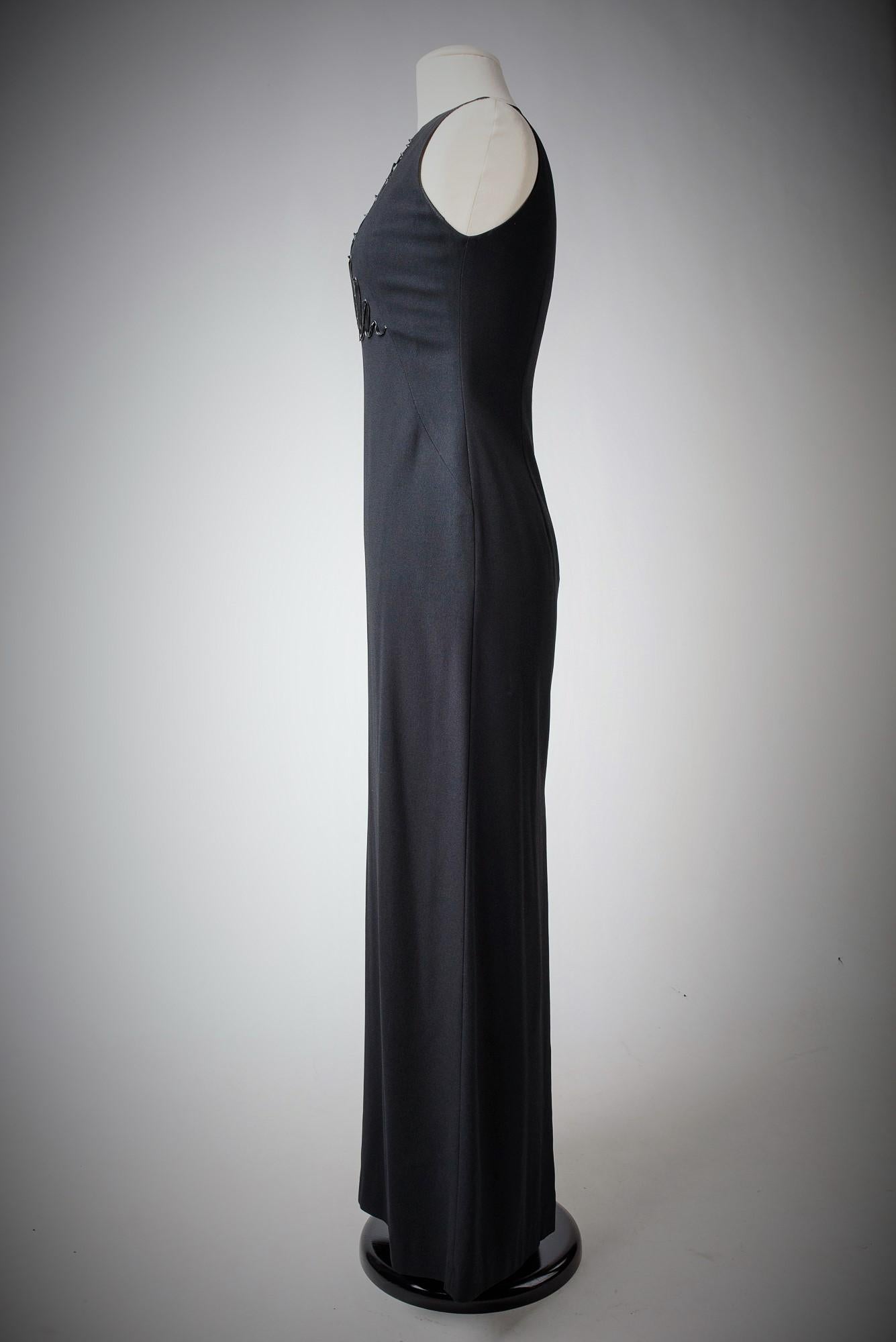 A Long Evening Black Dress by Claude Montana - French Circa 1999 For Sale 6