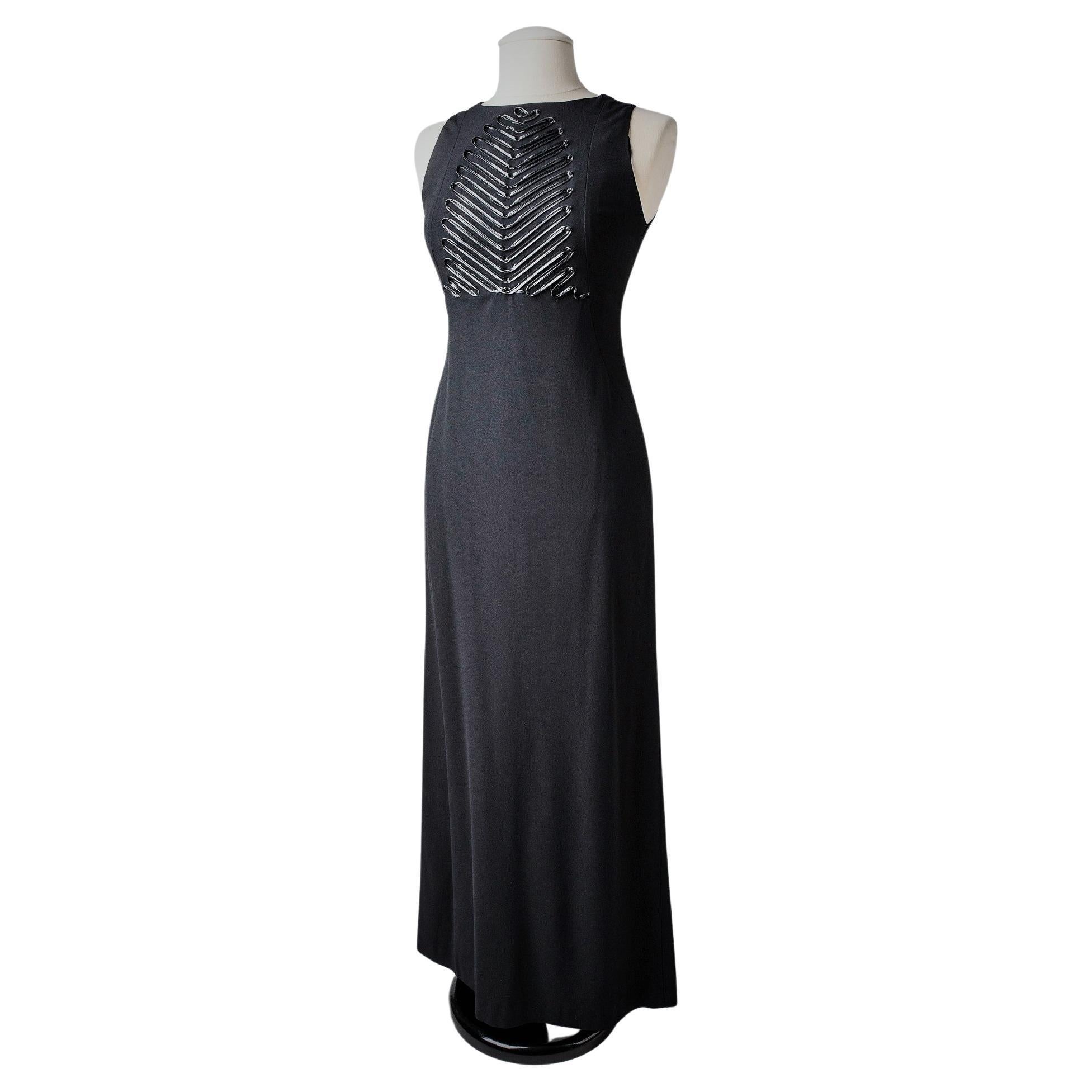 A Long Evening Black Dress by Claude Montana - French Circa 1999 For Sale