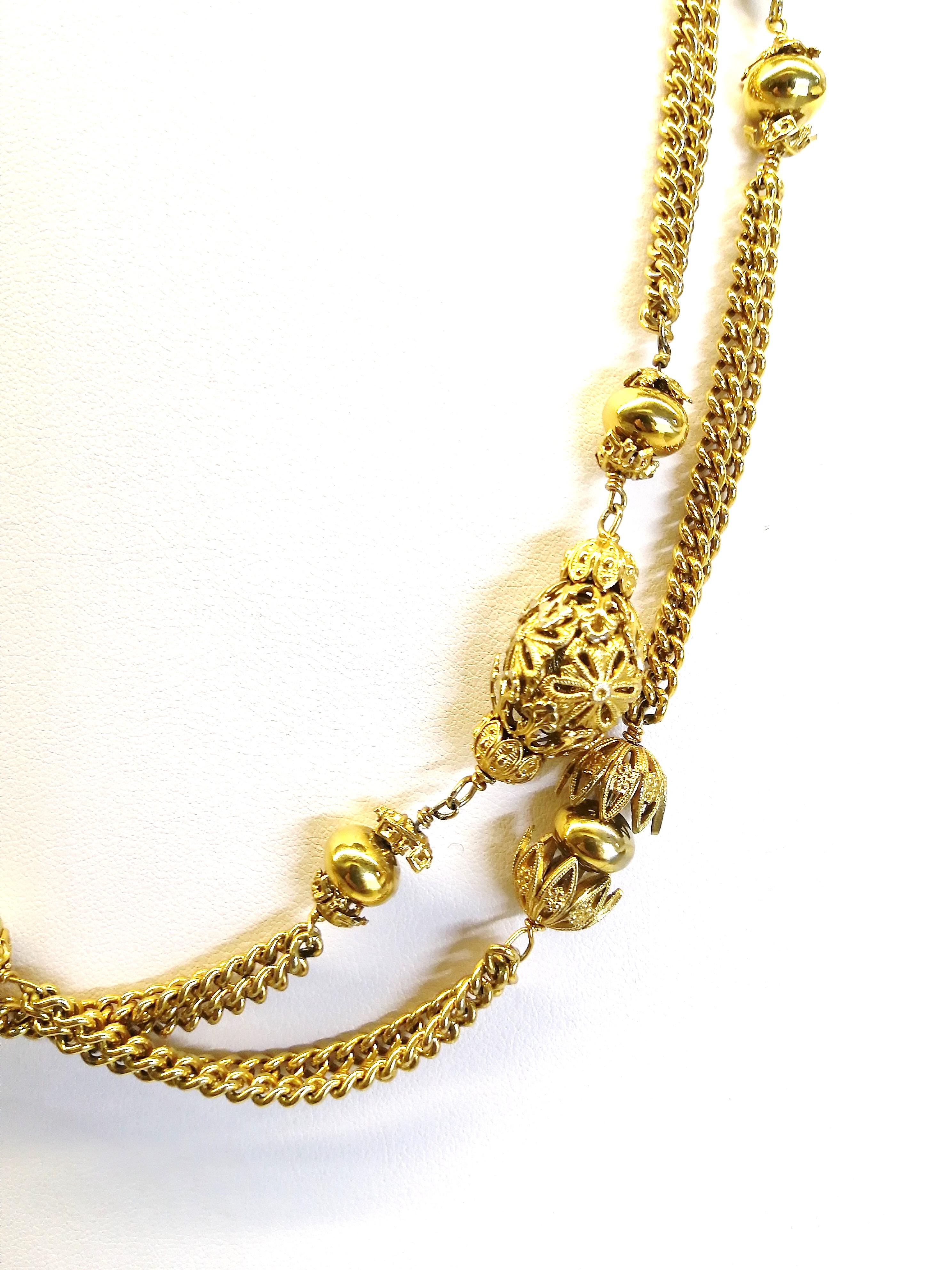 A long gilt metal/filigree sautoir/chain, Robert Goossens for Chanel, 1950s/60s 3