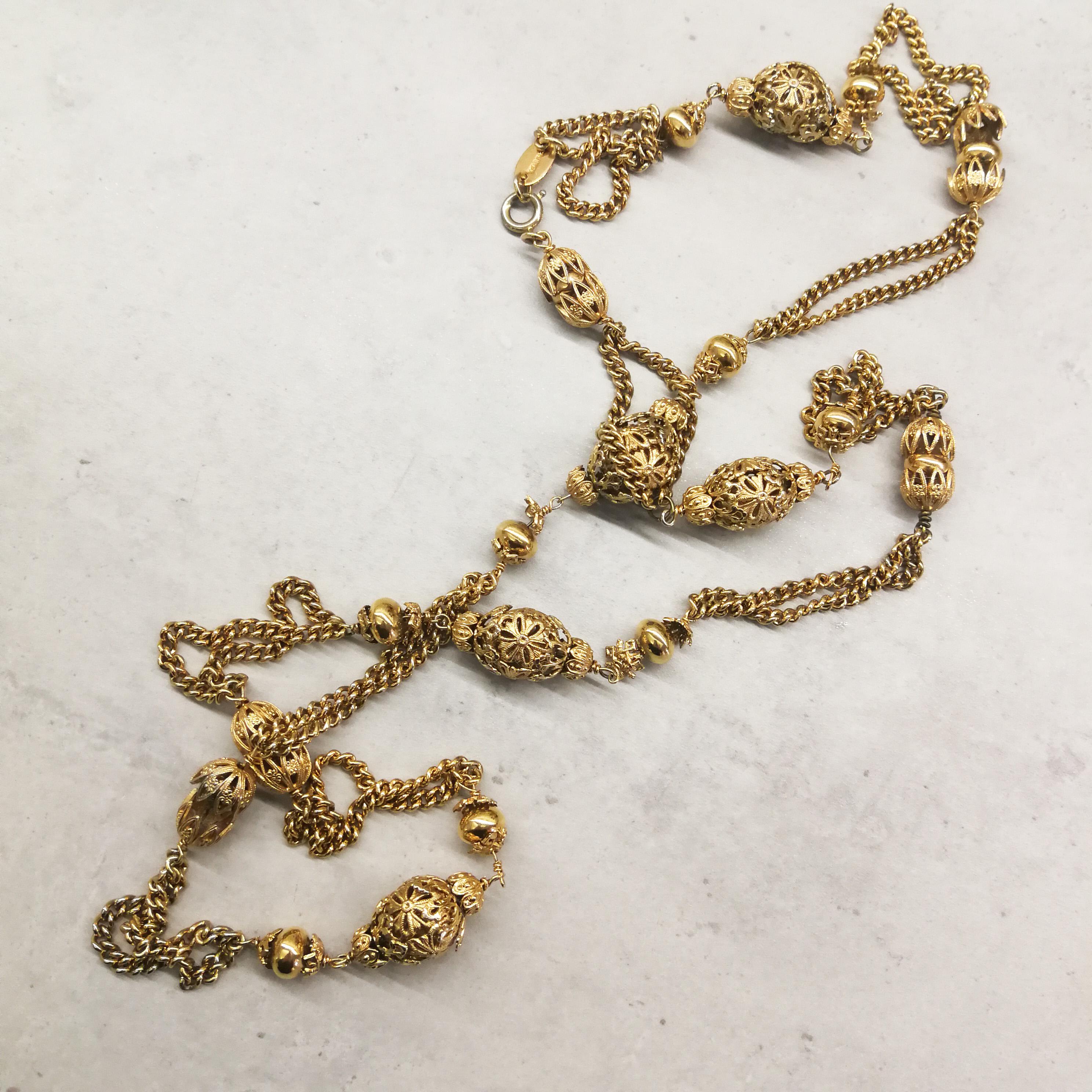 A long gilt metal/filigree sautoir/chain, Robert Goossens for Chanel, 1950s/60s 4