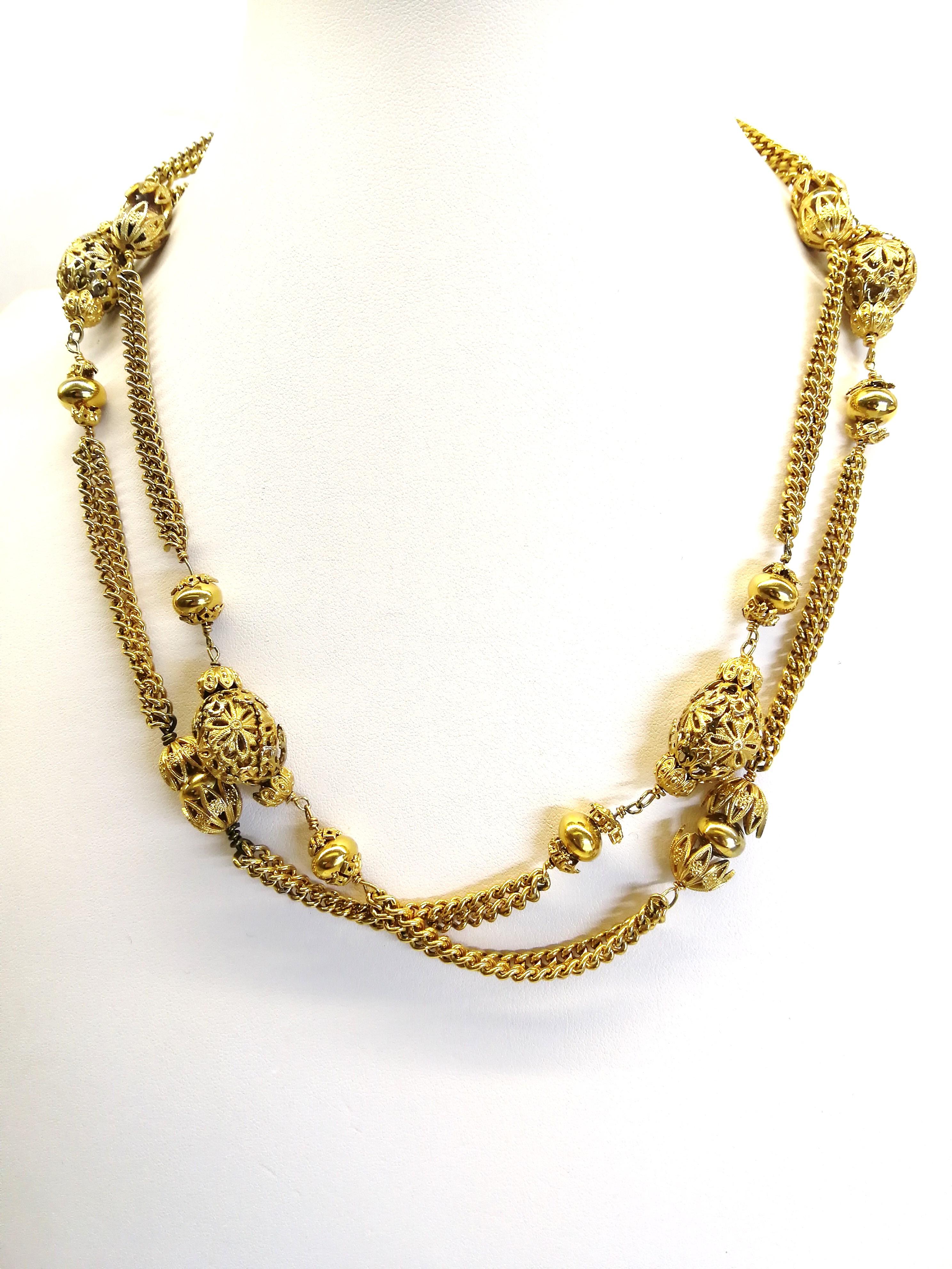 A long gilt metal/filigree sautoir/chain, Robert Goossens for Chanel, 1950s/60s In Excellent Condition In Greyabbey, County Down