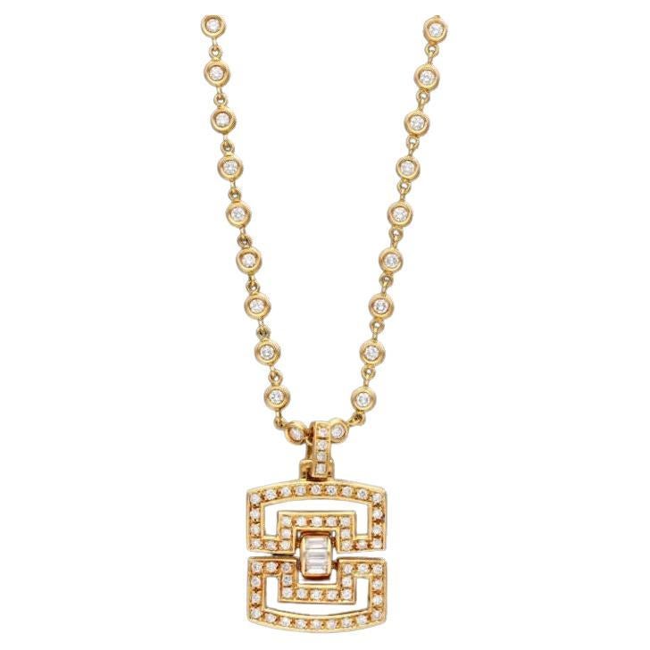 A Long Gold and Diamond Pendant Necklace  For Sale