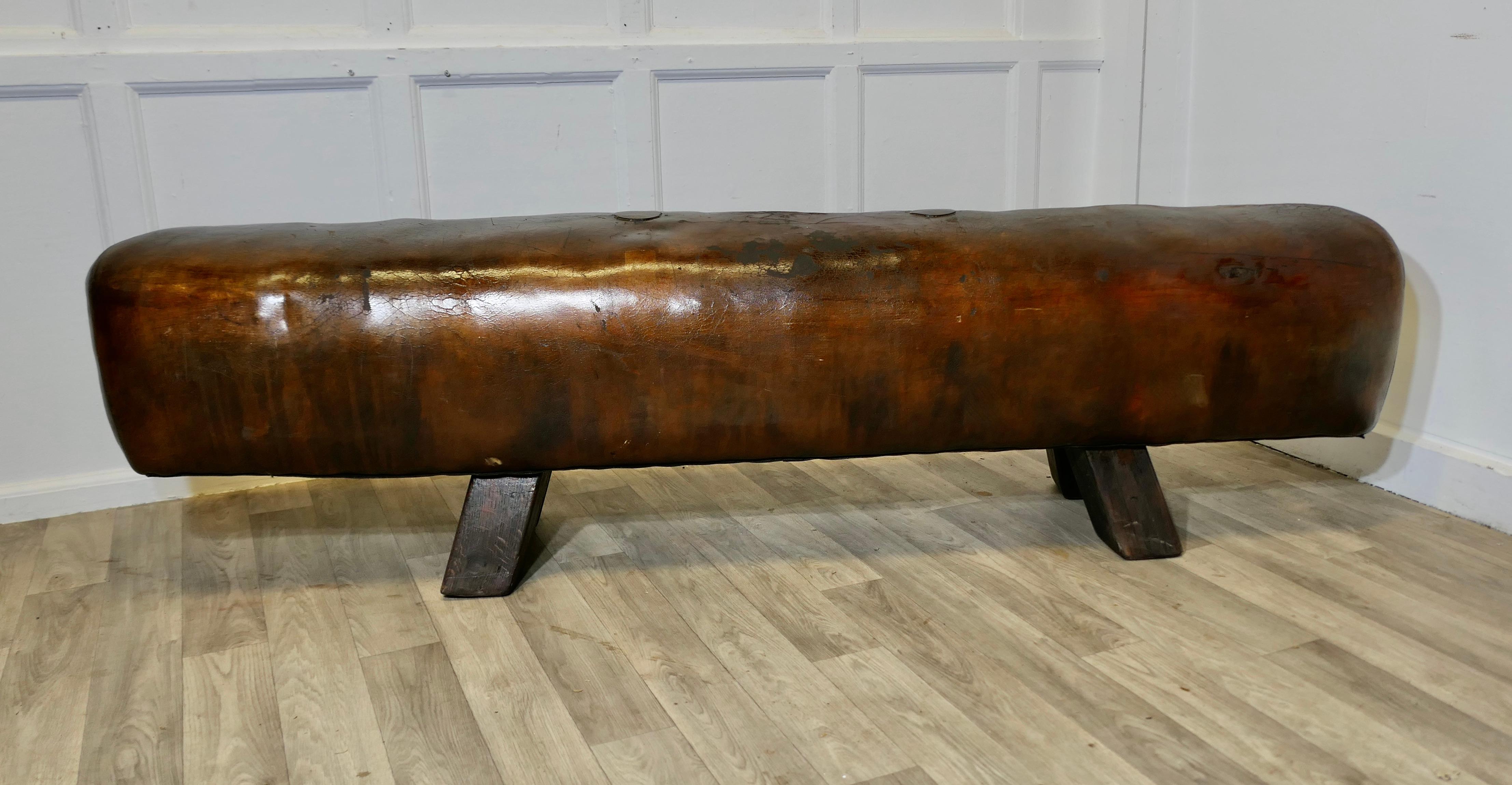 A Long Leather Pommel Horse Bench Seat

A handsome leather pommel horse from France, this piece comes from around 1920 it is covered in the original cow leather, the legs have been altered to give it a seat height of 19” making it the perfect height