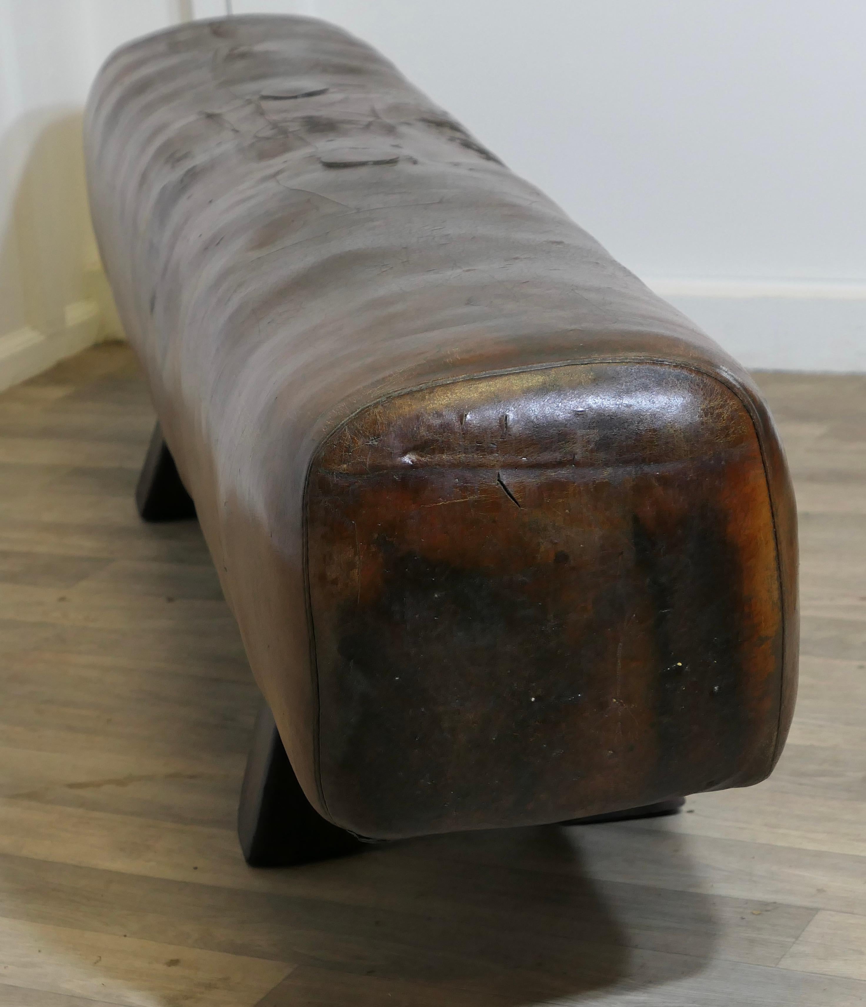 A Long Leather Pommel Horse Bench Seat  A handsome leather pommel horse from Fra For Sale 3