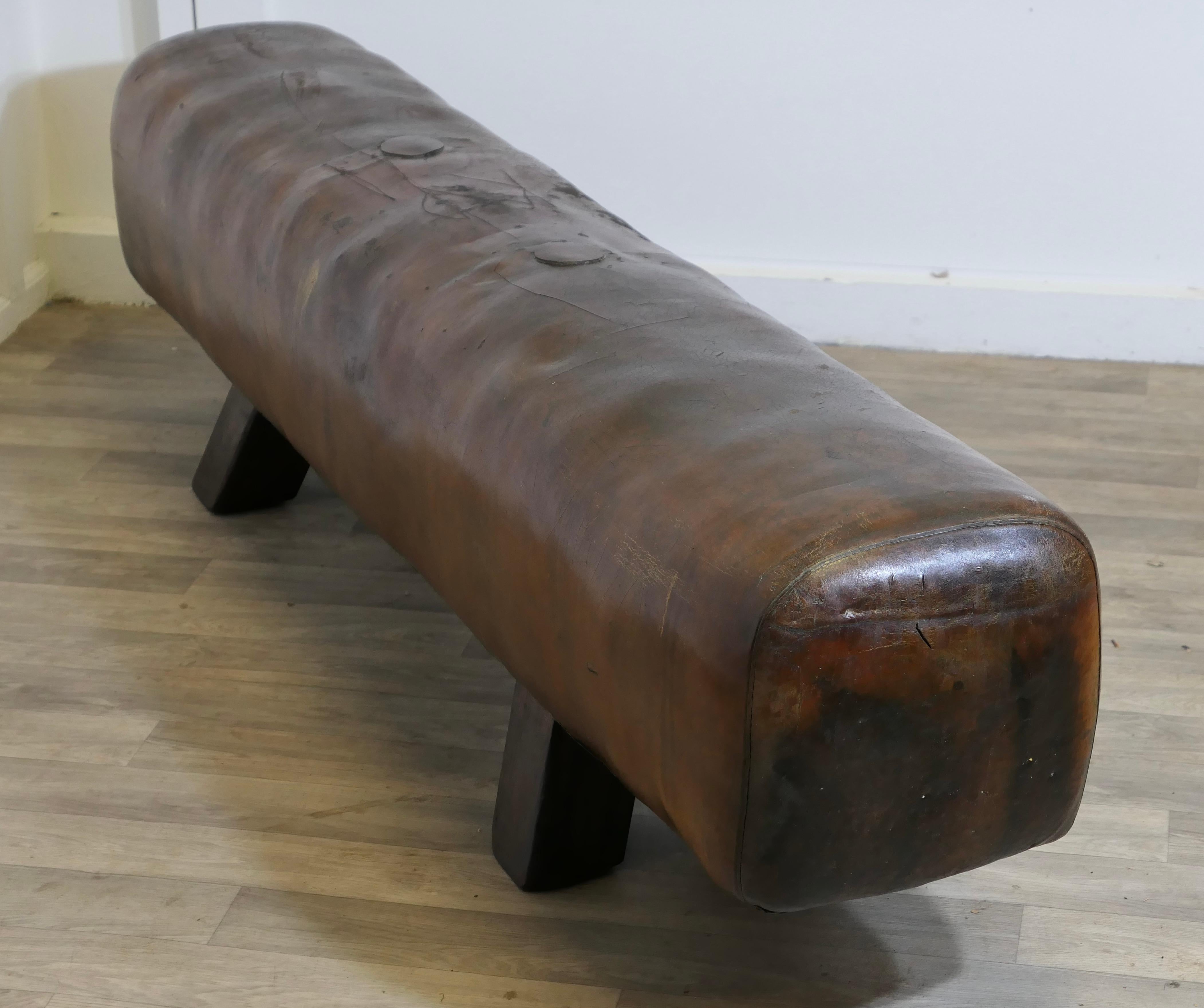 A Long Leather Pommel Horse Bench Seat  A handsome leather pommel horse from Fra For Sale 4