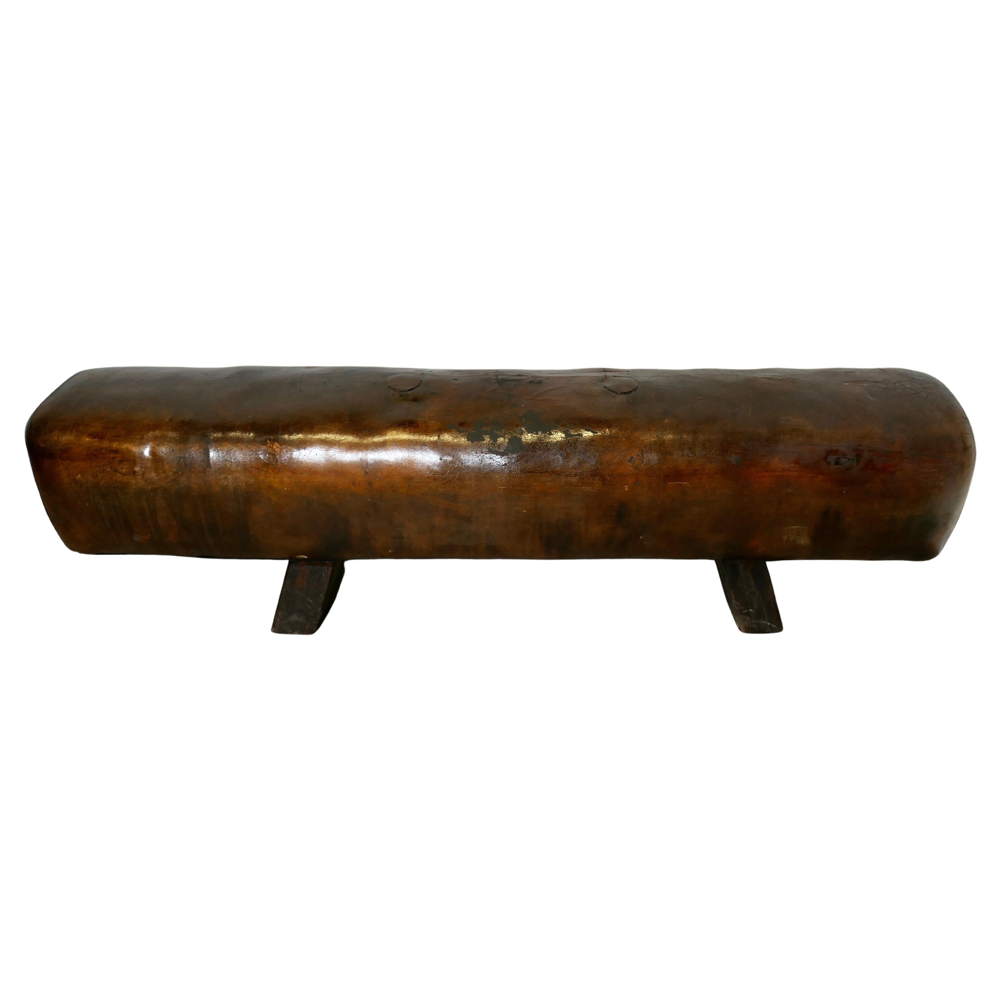 A Long Leather Pommel Horse Bench Seat  A handsome leather pommel horse from Fra