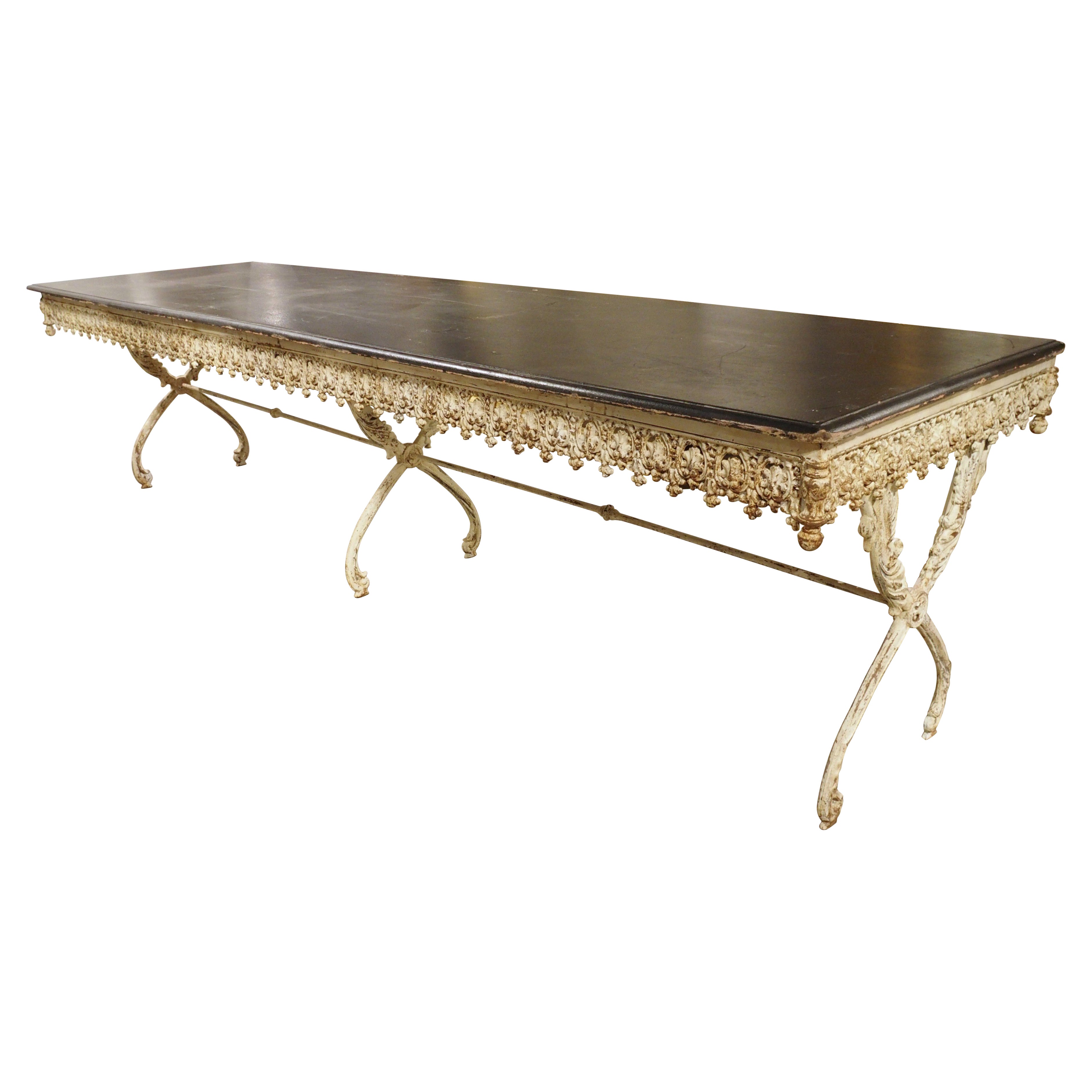 A Long, Painted Antique Cast Iron Table from Aix-en-Provence, France Circa 1890 For Sale