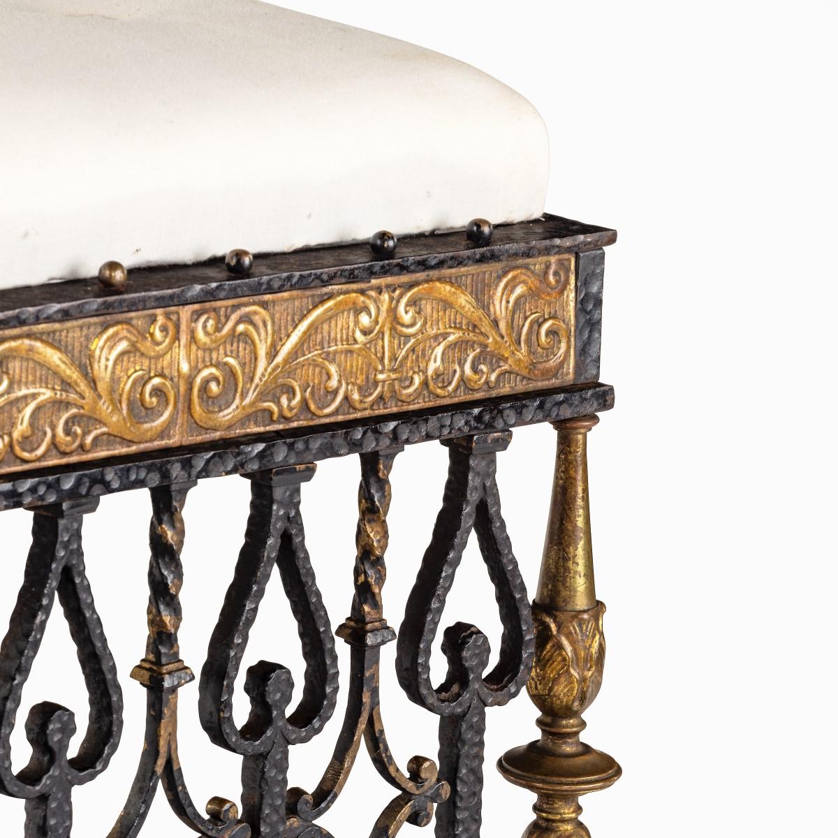Early 20th Century Long Parcel Gilt Wrought Iron Stool Attributed to Oscar Bach