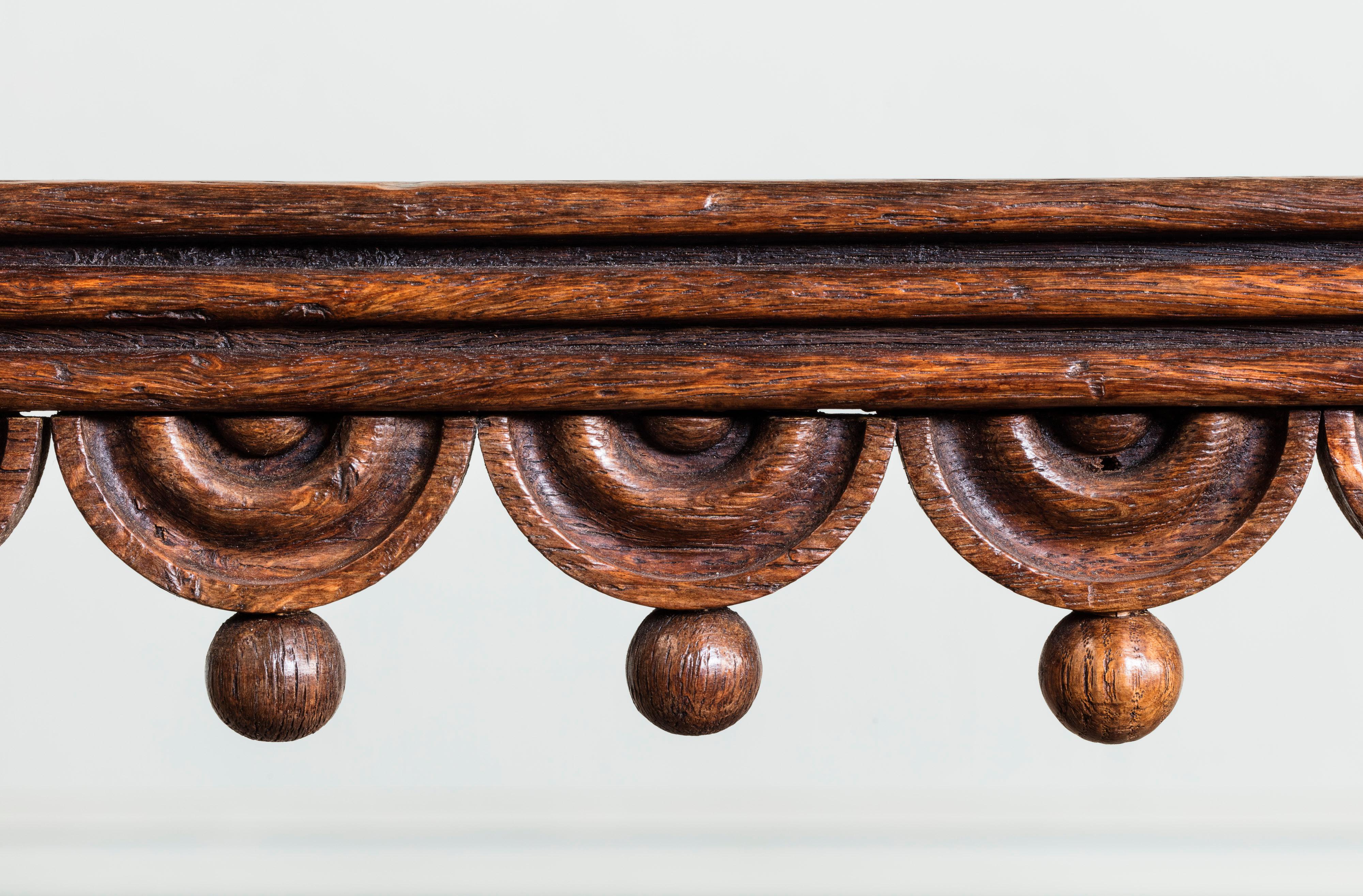 British Long Regency Oak Hall Bench, in the Manner of Bullock For Sale