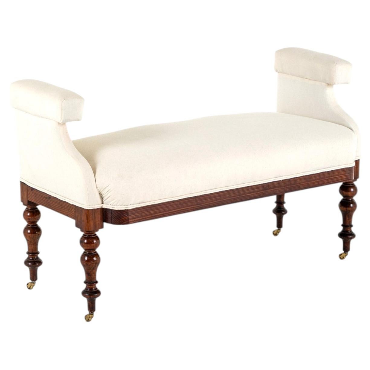 A Long Scottish Pine Window Seat or Bench Seat With Upholstered Seat In Calico