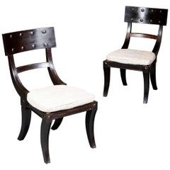 Long Set of 12 Twelve Ebony Klismos Dining Chairs