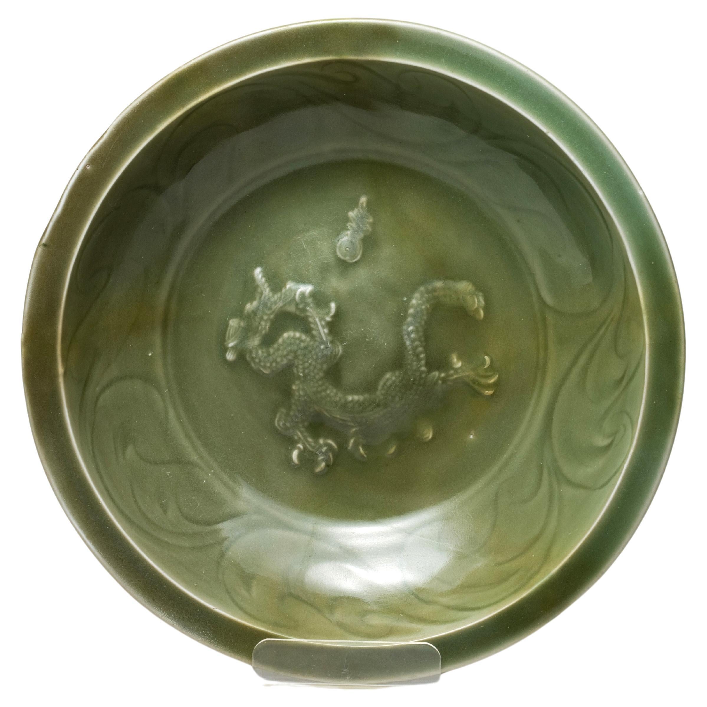 A Longquan Celadon-Glazed 'Dragon' Dish, Yuan Dynasty For Sale