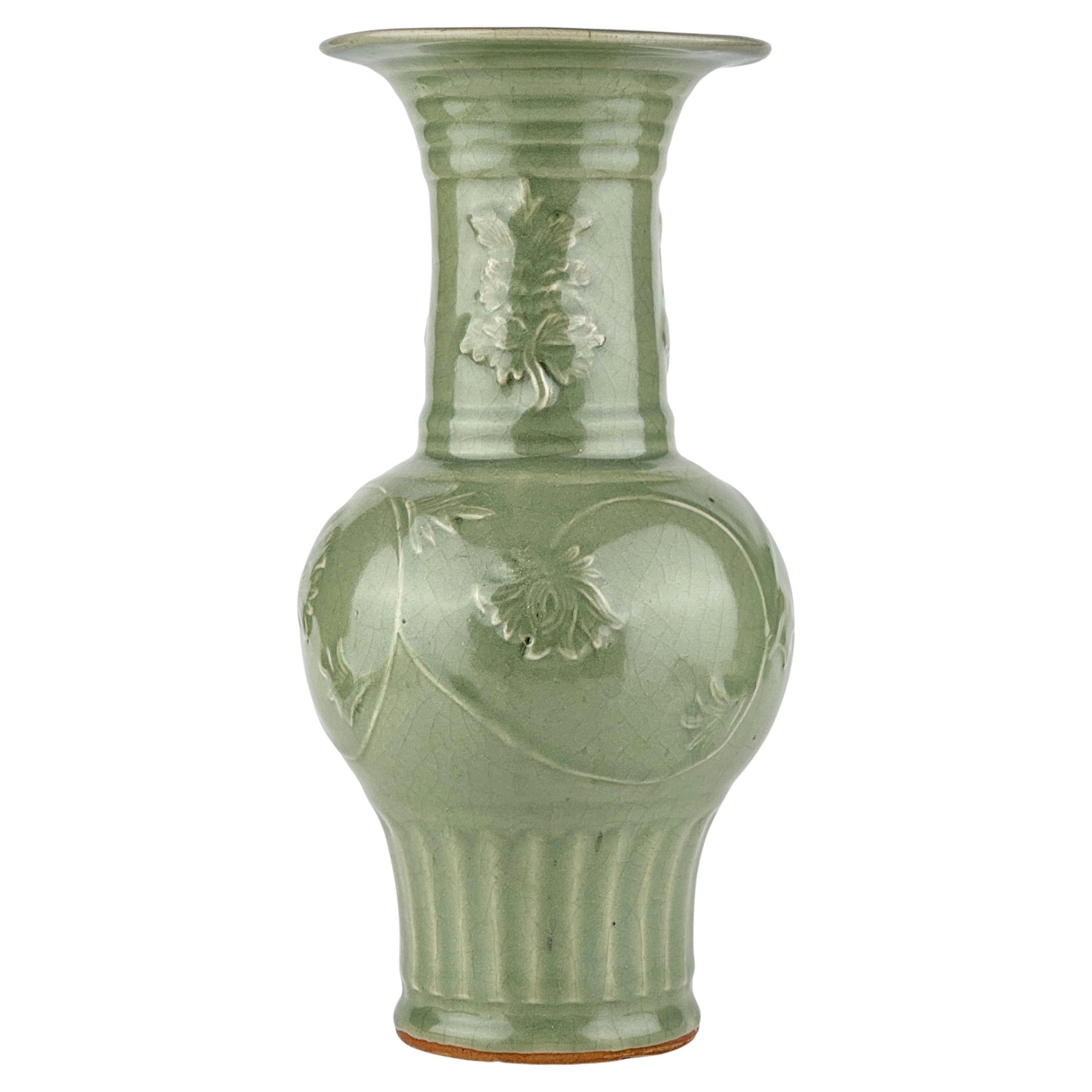 A Rare Longquan Celadon 'Peony' Vase Yuan-Ming Dynasty