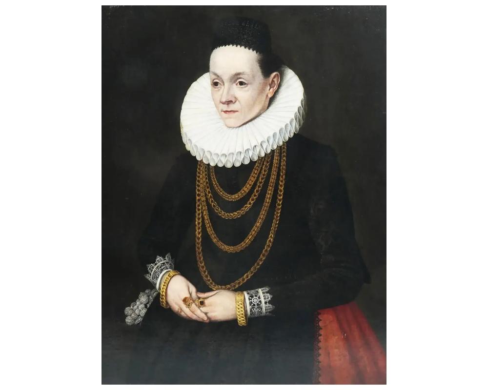 German A Lorenz Strauch Oil Painting Of A Noblewoman, CA. 1613 Renaissance Old Master For Sale