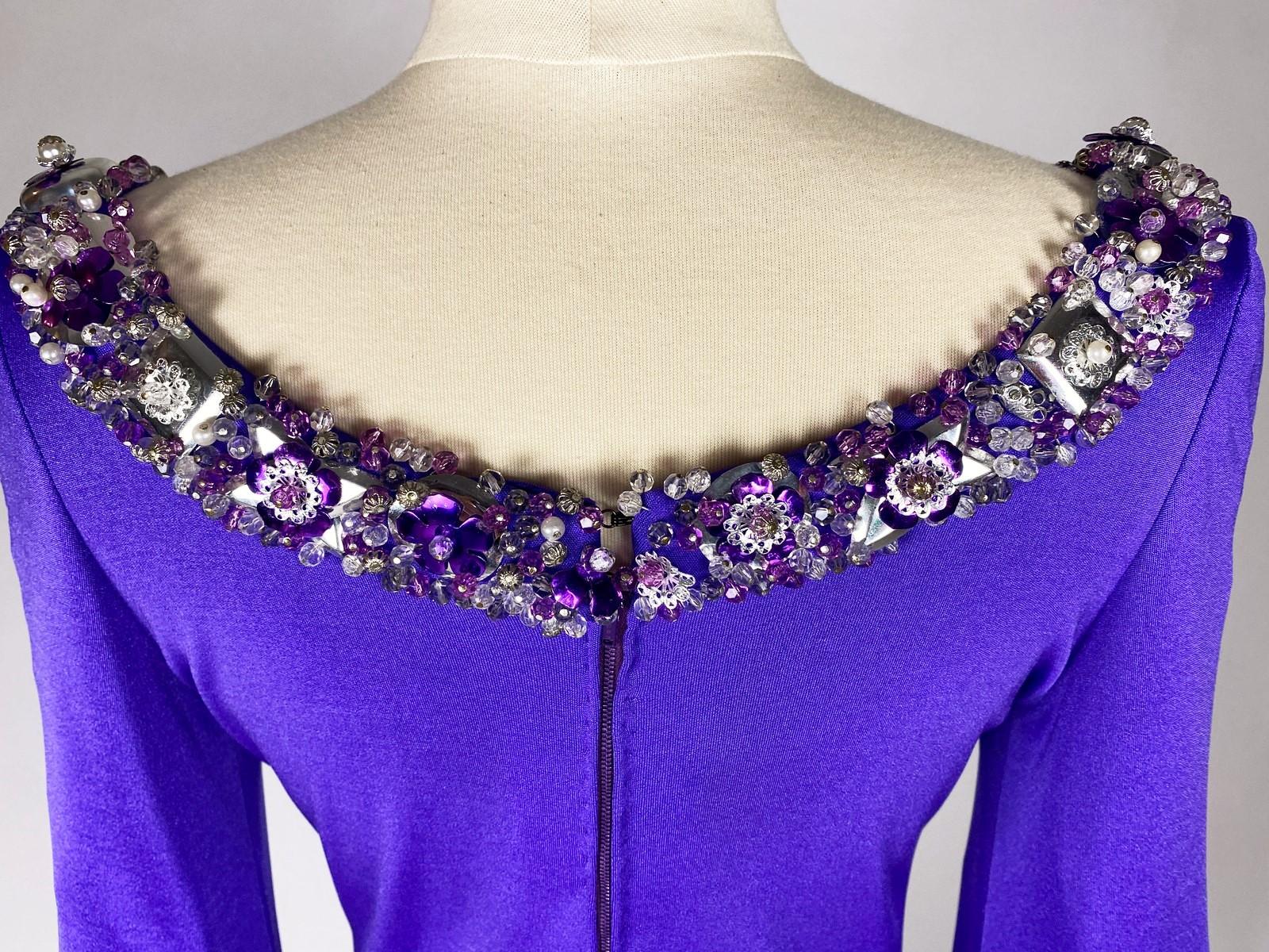 A Loris Azzaro Couture Robe de soirée à bijoux violets Circa 1970-1975 11