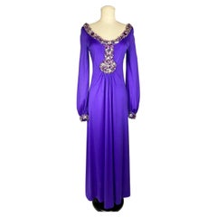Vintage A Loris Azzaro Couture Purple Jewellery Evening Dress Circa 1970-1975