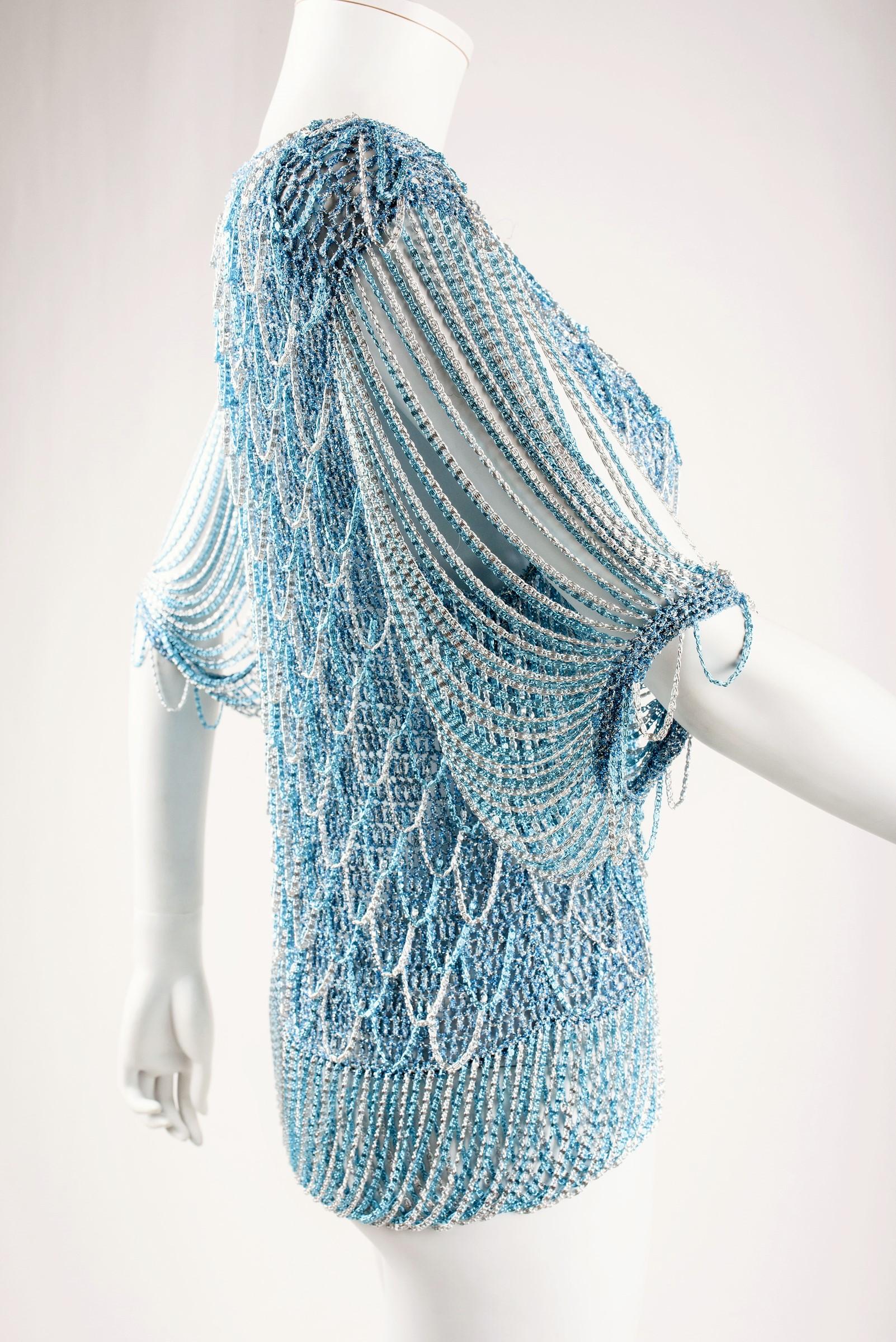 Loris Azzaro Couture-Oberteil aus Lurex und Silberketten - Französisch um 1970 im Angebot 5