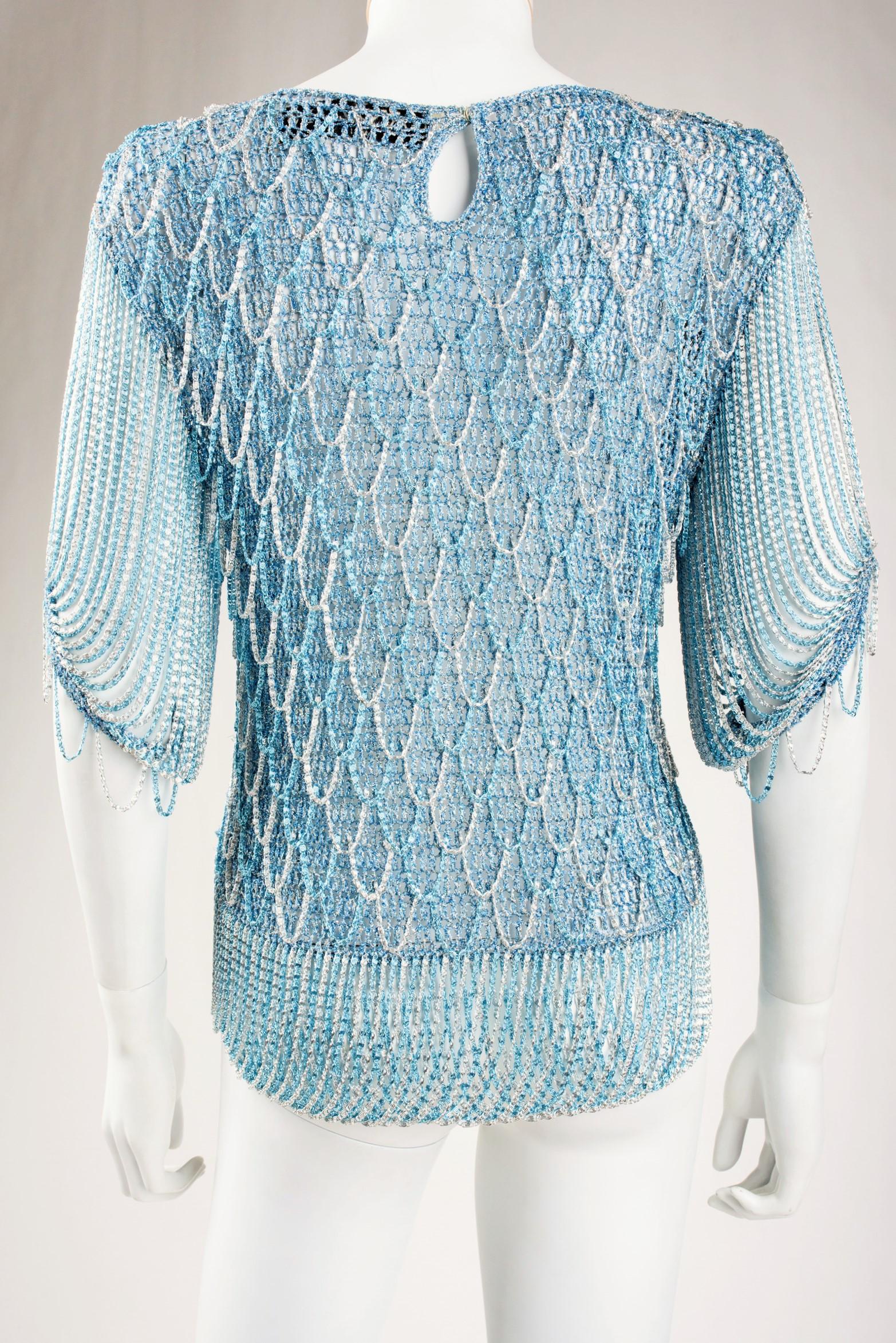 Top Loris Azzaro Couture en Lurex et chaînes en argent - Français Circa 1970 en vente 7