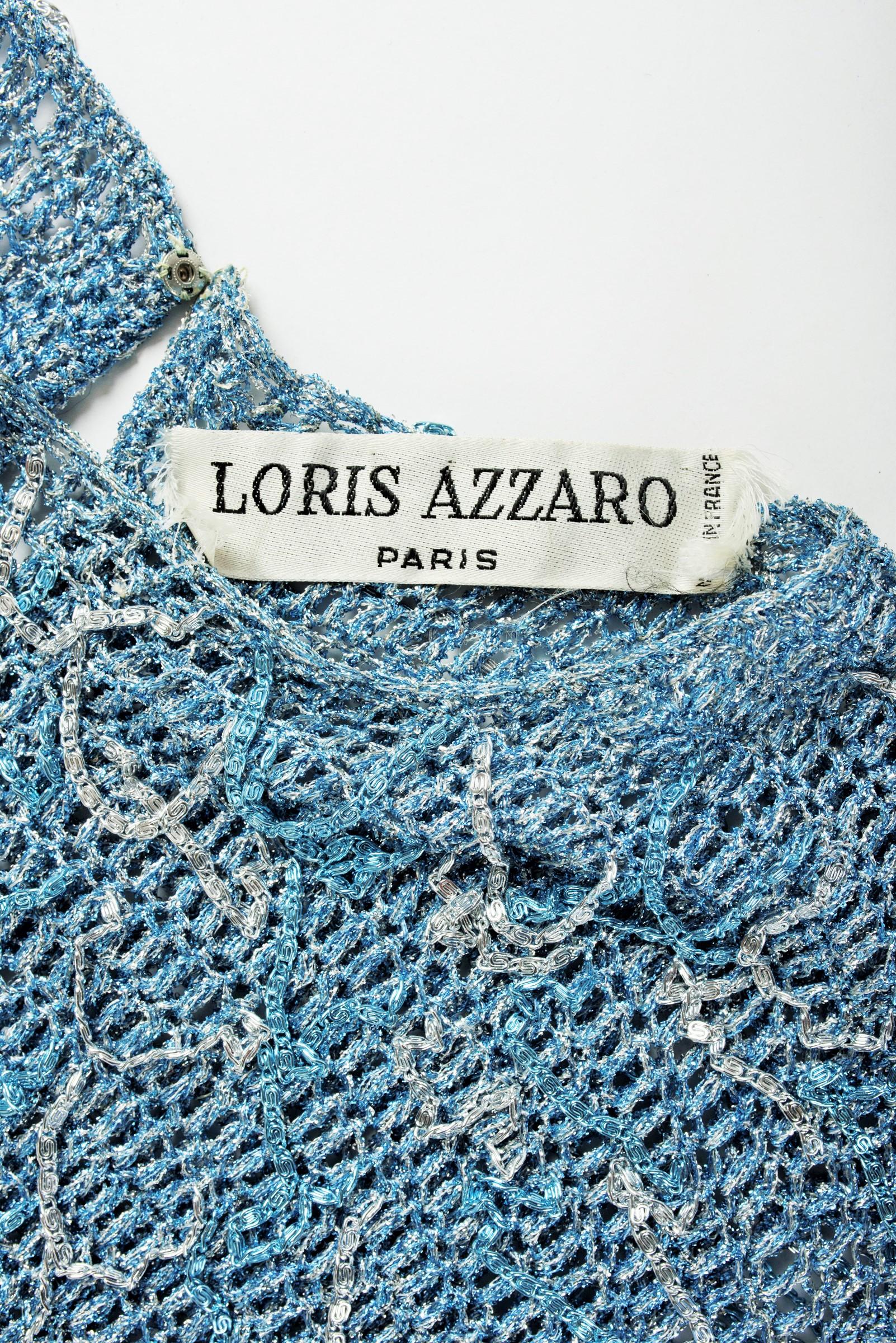 Top Loris Azzaro Couture en Lurex et chaînes en argent - Français Circa 1970 Bon état - En vente à Toulon, FR