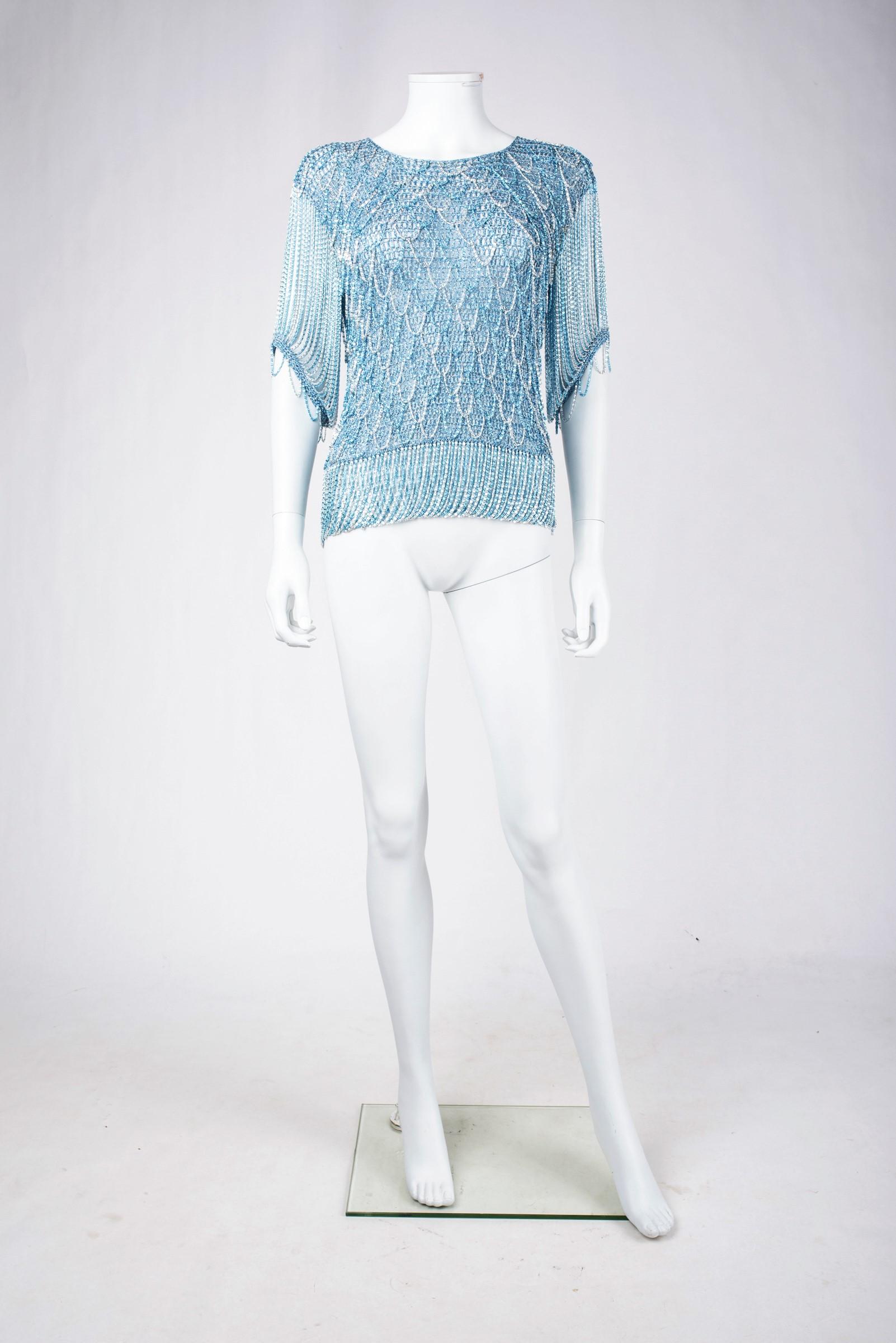 A Loris Azzaro Couture Top in Lurex and silver chains - French Circa 1970 For Sale 1