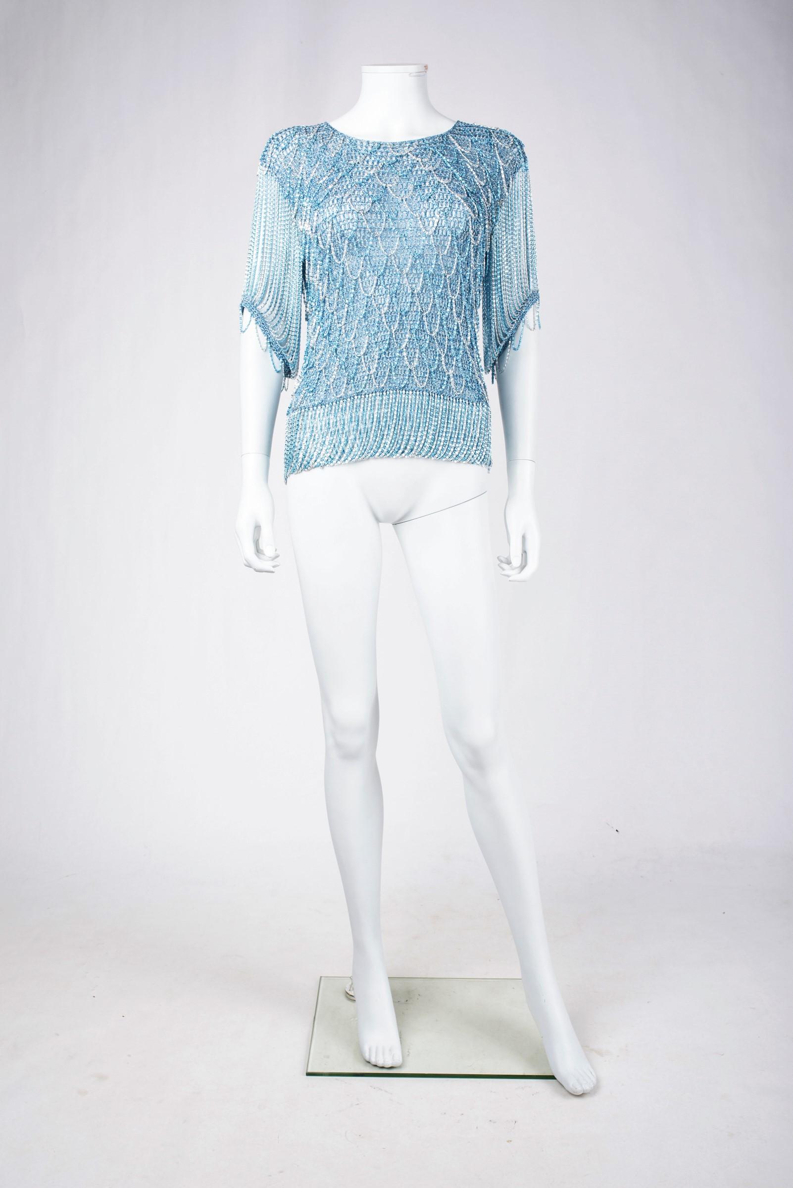 Top Loris Azzaro Couture en Lurex et chaînes en argent - Français Circa 1970 en vente 1