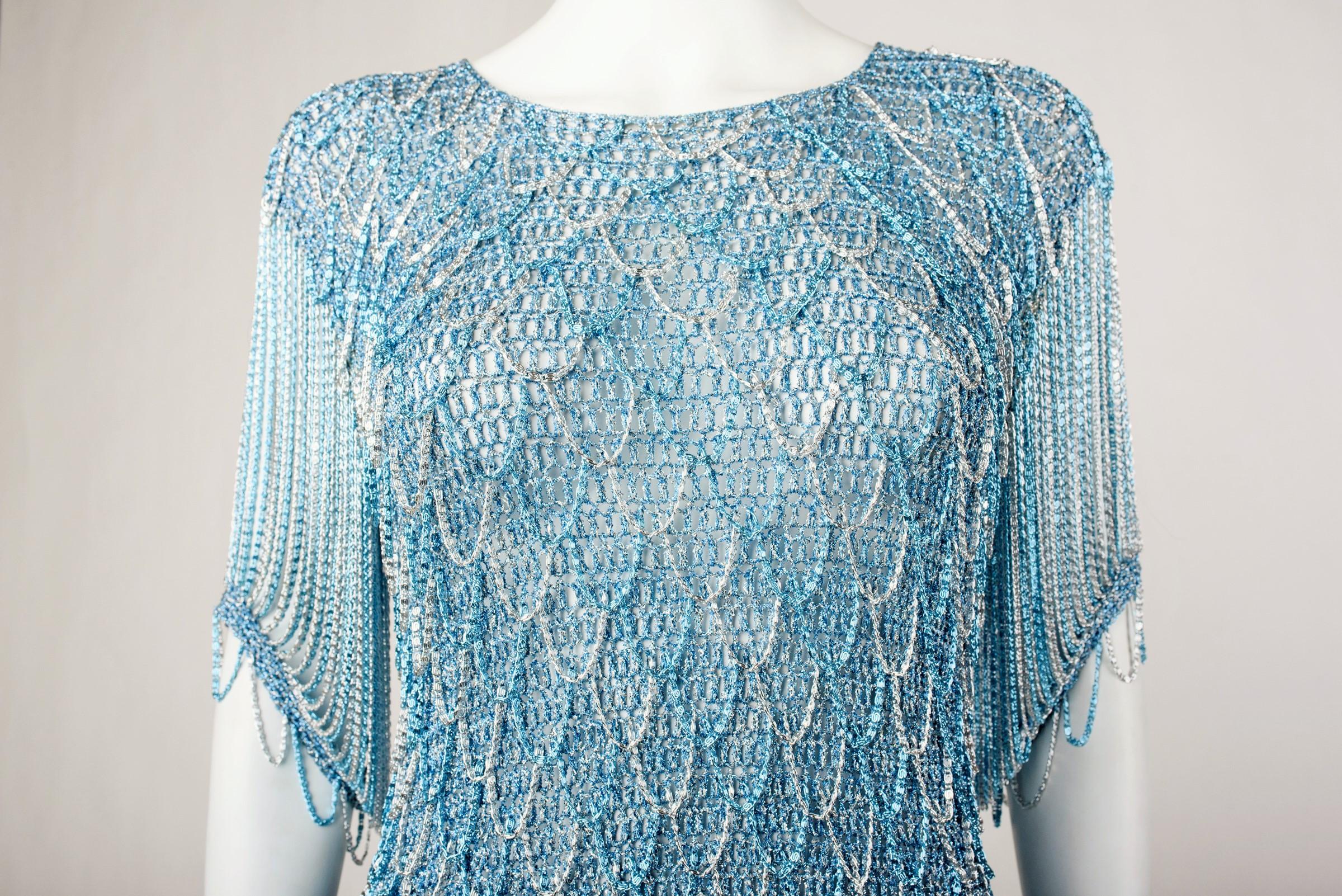 Top Loris Azzaro Couture en Lurex et chaînes en argent - Français Circa 1970 en vente 2
