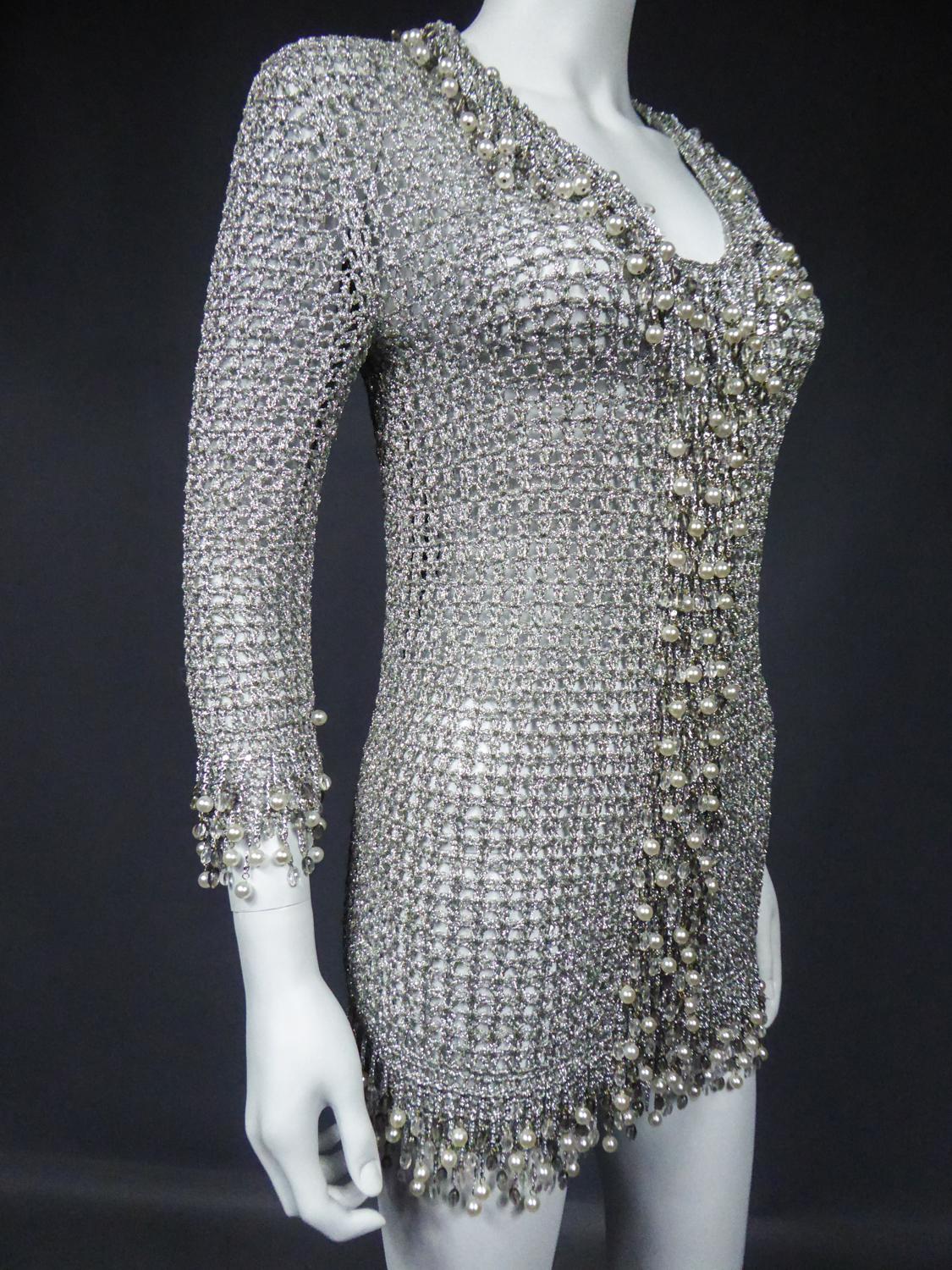 A Loris Azzaro Evening Jacket in Silver Lurex Embroidered with Pearls Circa 1970 6