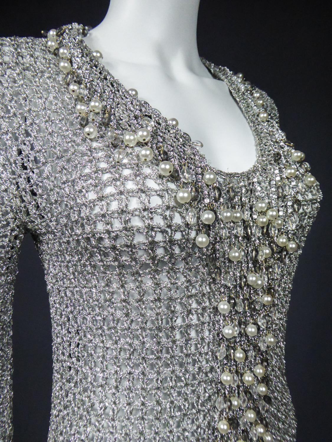 A Loris Azzaro Evening Jacket in Silver Lurex Embroidered with Pearls Circa 1970 8