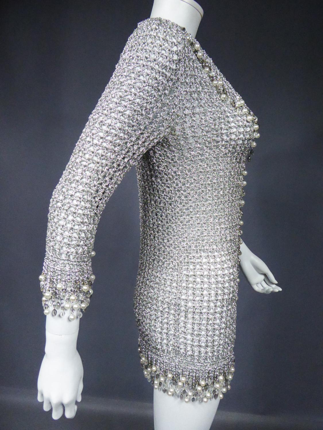 A Loris Azzaro Evening Jacket in Silver Lurex Embroidered with Pearls Circa 1970 9
