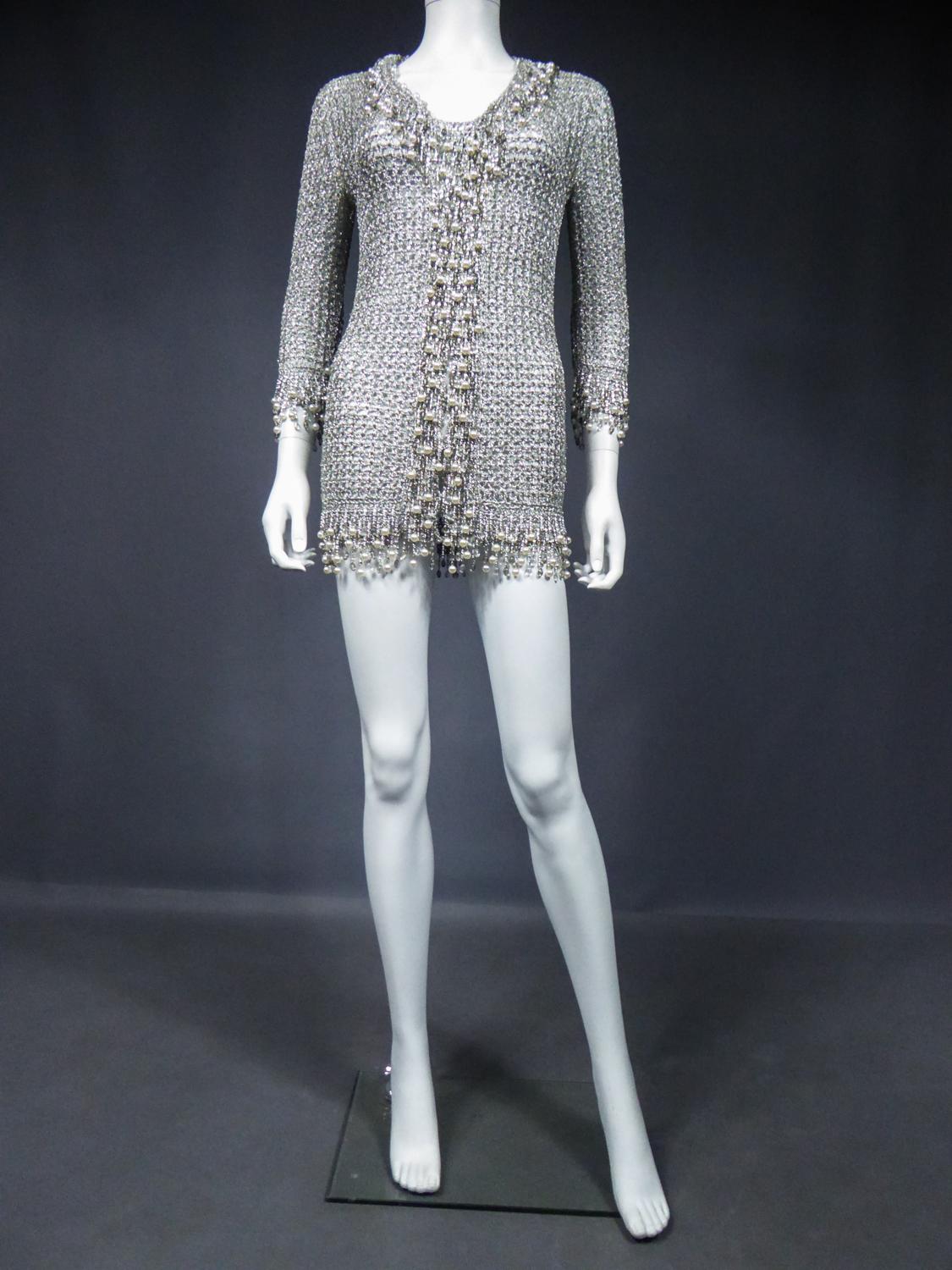 Women's A Loris Azzaro Evening Jacket in Silver Lurex Embroidered with Pearls Circa 1970