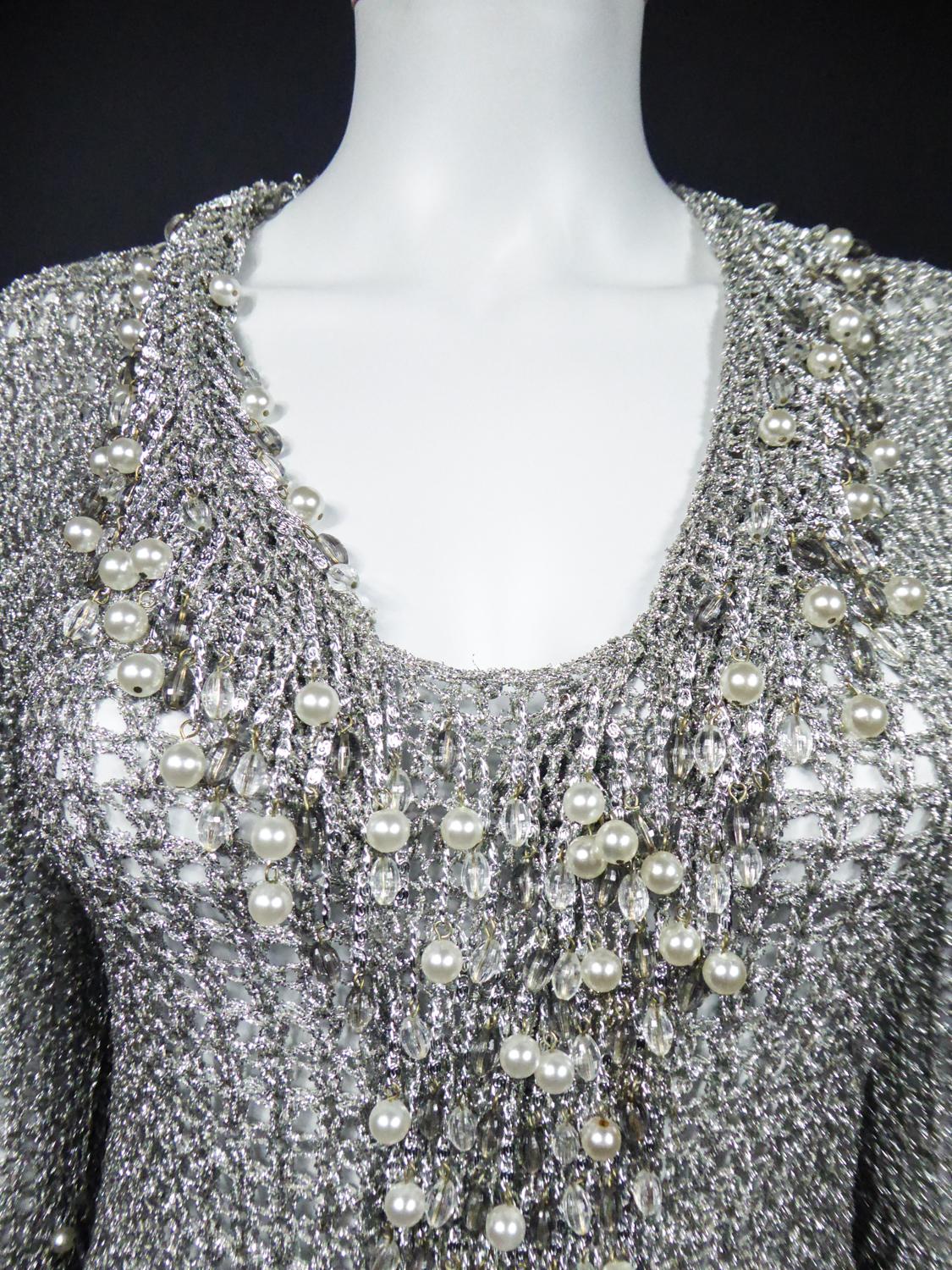 A Loris Azzaro Evening Jacket in Silver Lurex Embroidered with Pearls Circa 1970 3
