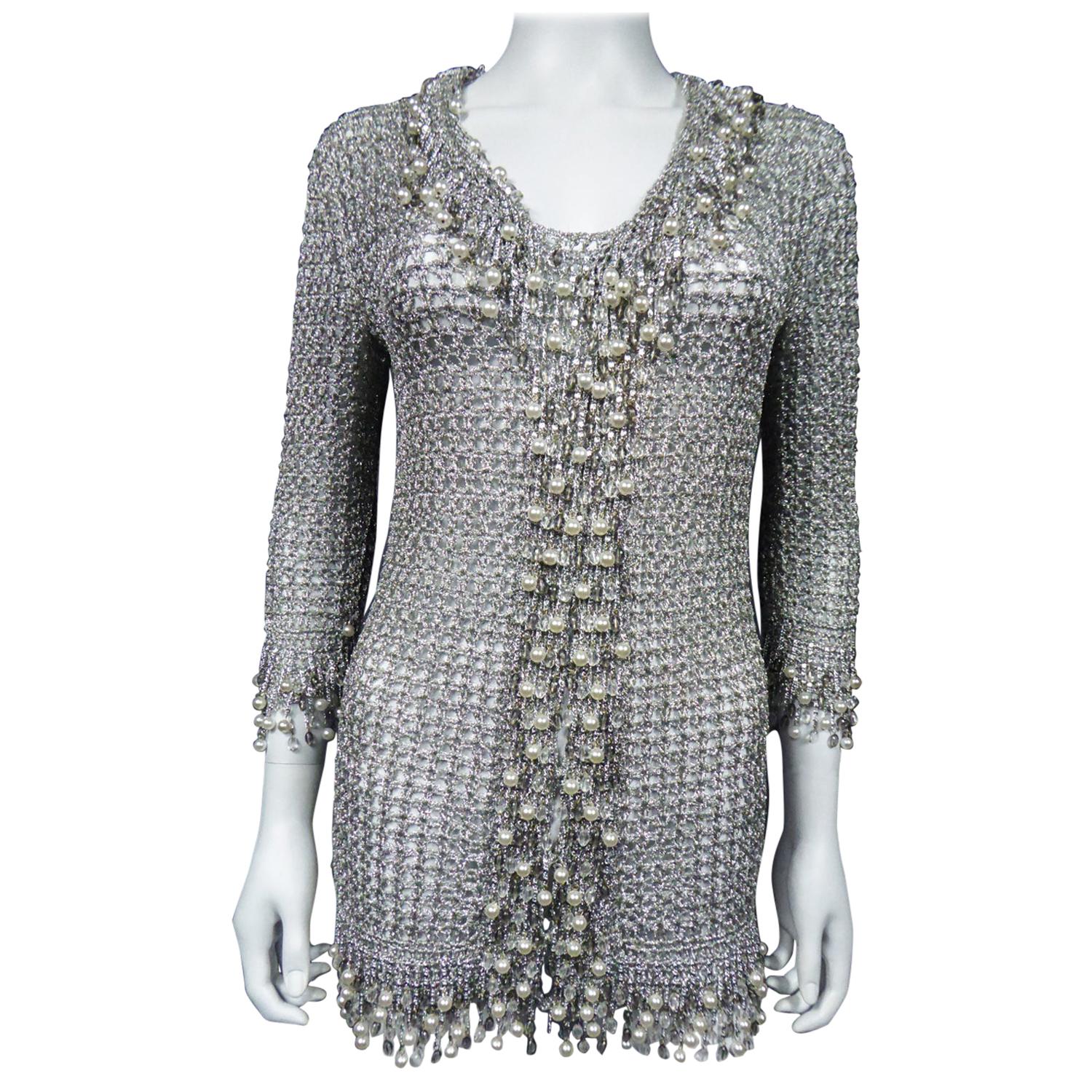 A Loris Azzaro Evening Jacket in Silver Lurex Embroidered with Pearls Circa 1970
