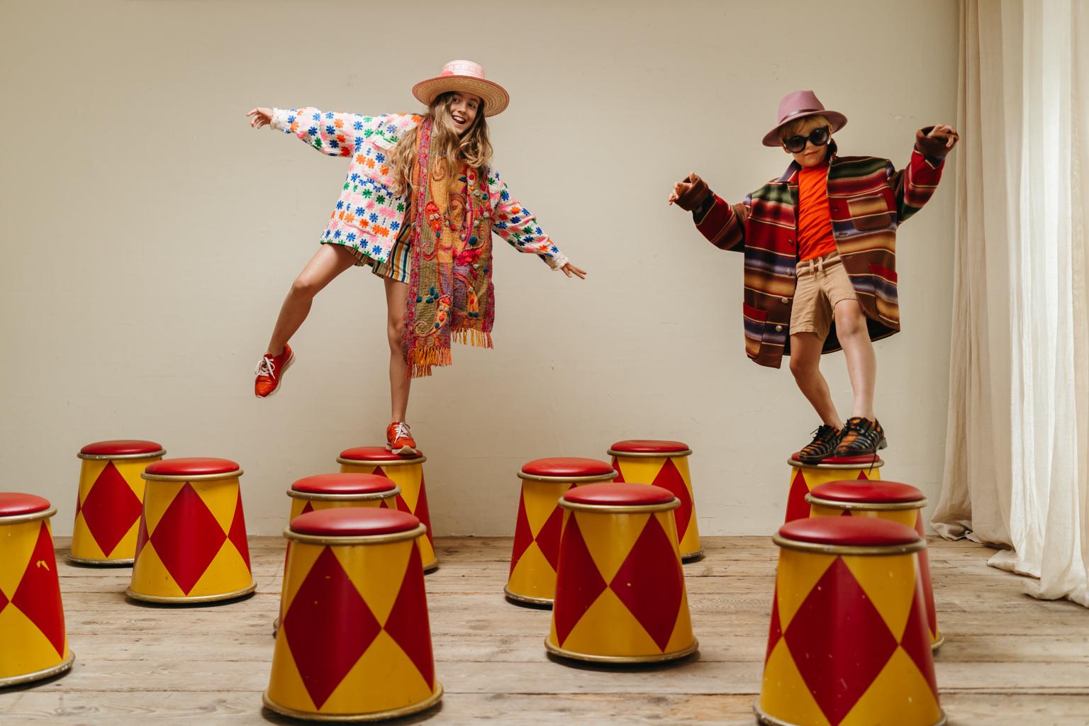 These funky quirky circus stools were made in the 1980's for a French travelling circus, comfortable stools that will create a unique and colorful atmosphere in your interior, can be used outdoors as well.