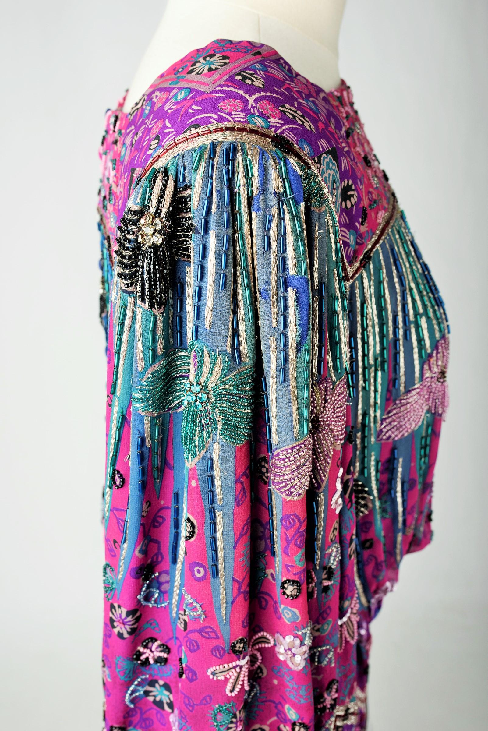 Ein Louis Féraud Couture Kleid aus besticktem Chiffon und Straußenfedern - Herbst 1981 im Angebot 7