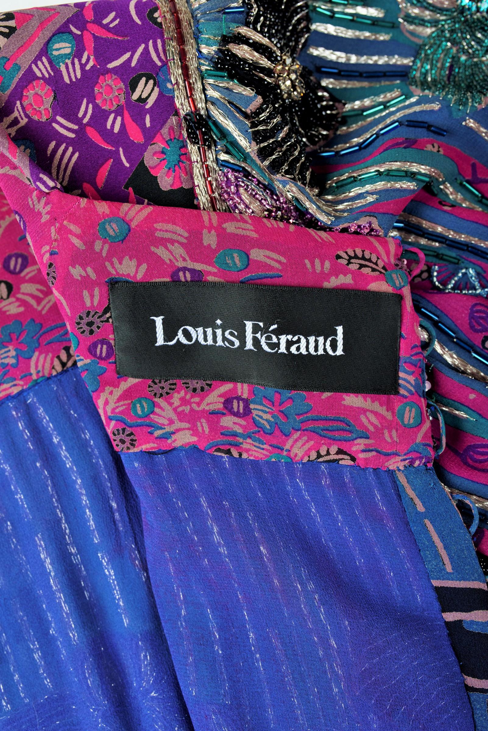 Ein Louis Féraud Couture Kleid aus besticktem Chiffon und Straußenfedern - Herbst 1981 Damen im Angebot