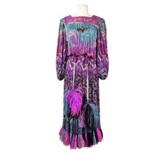Used A Louis Féraud Couture Embroidered Chiffon Dress & Ostrich feathers - Fall 1981