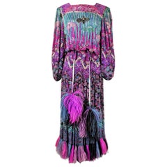 A Louis Féraud Couture Besticktes Chiffon bedrucktes Kleid  - Herbst 1981