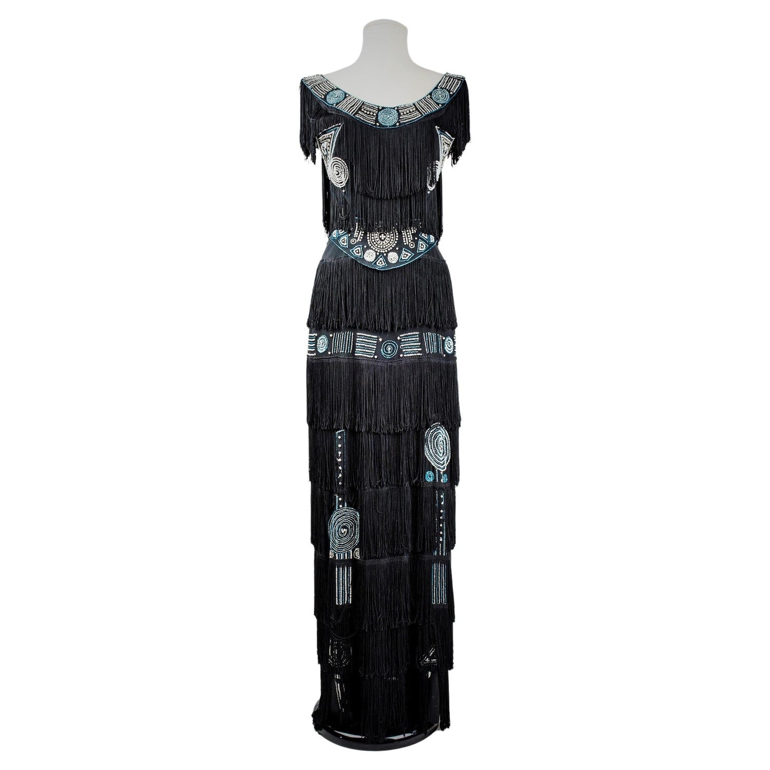 Louis Feraud Paris vintage black blue red abstract print jersey midi maxi  dress For Sale at 1stDibs