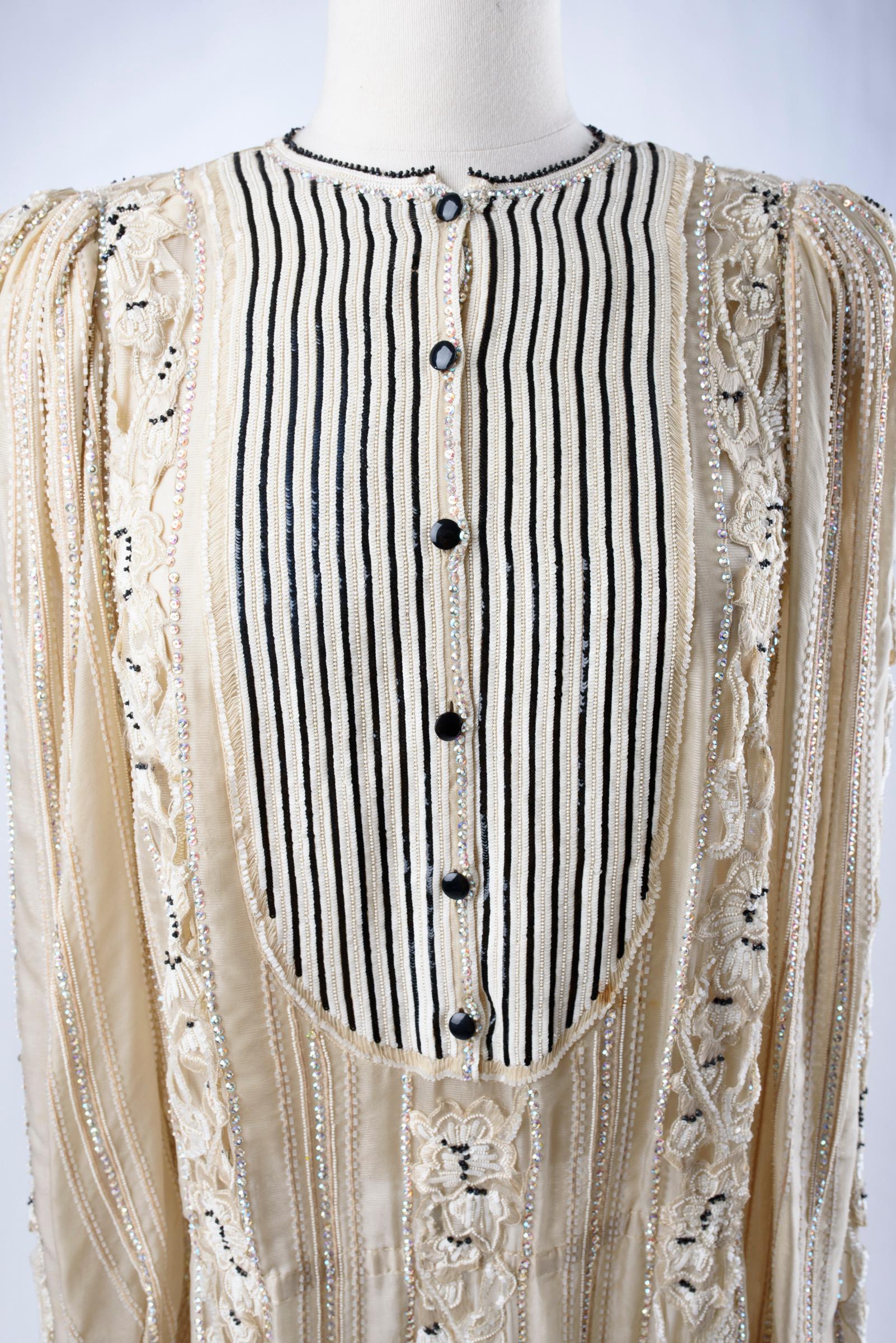A Louis Féraud Robe tunique brodée de paillettes et de strass - Automne 1984-1985 en vente 10