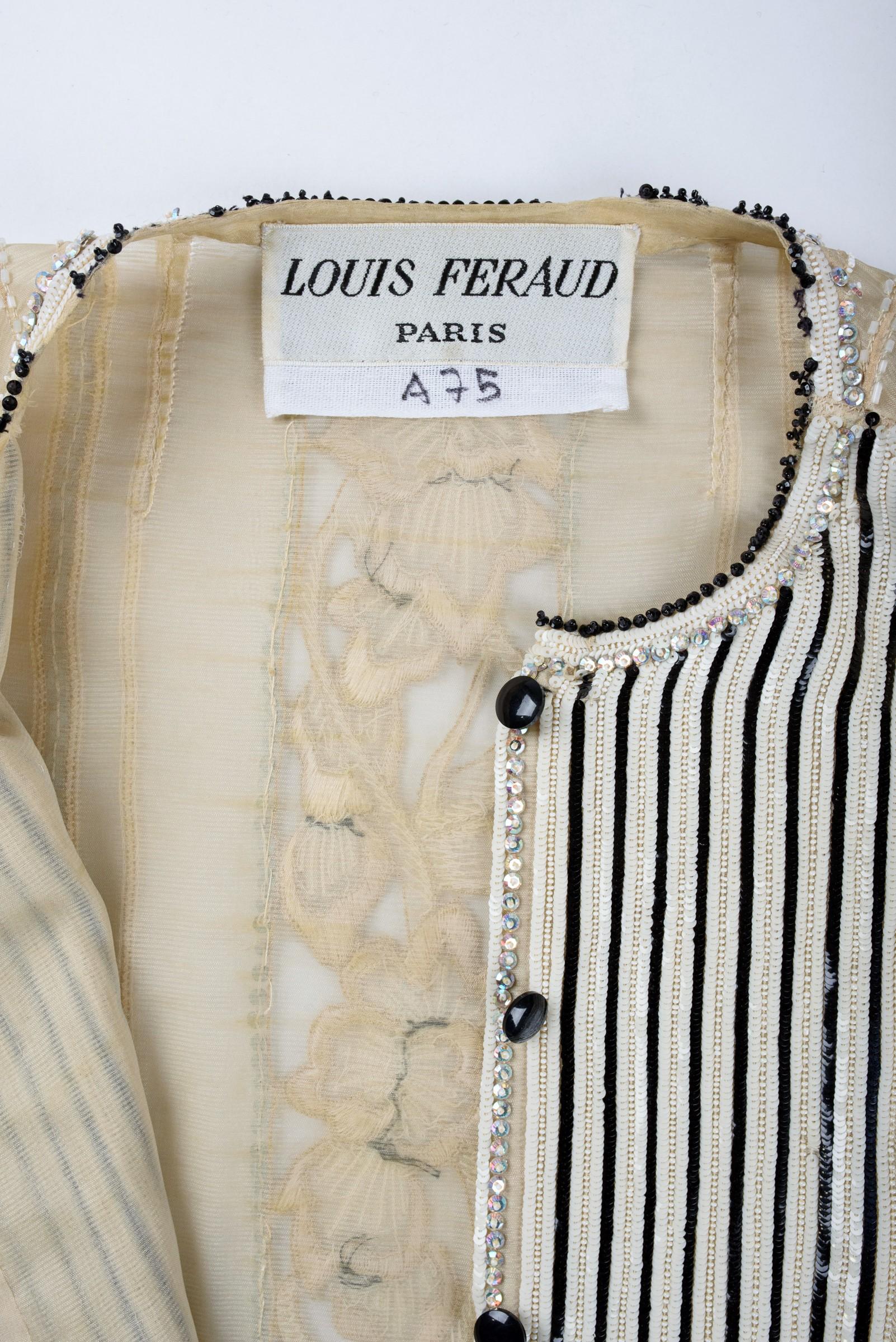 Beige A Louis Féraud Sequin and rhinestone embroidered tunic dress - Fall 1984-1985 For Sale