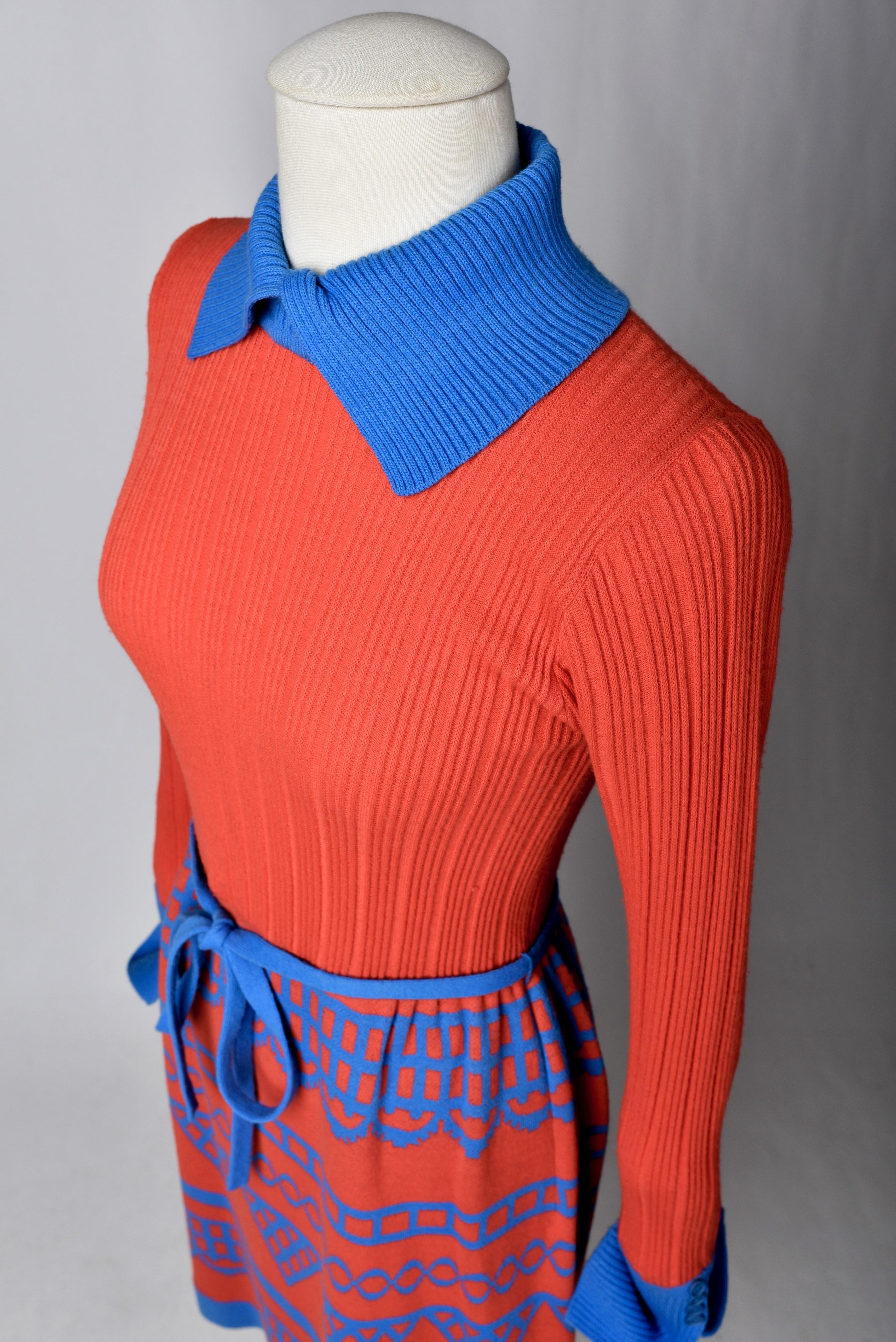 Robe en tricot de laine Louis Féraud par REMBRANDT Circa 1975 en vente 10