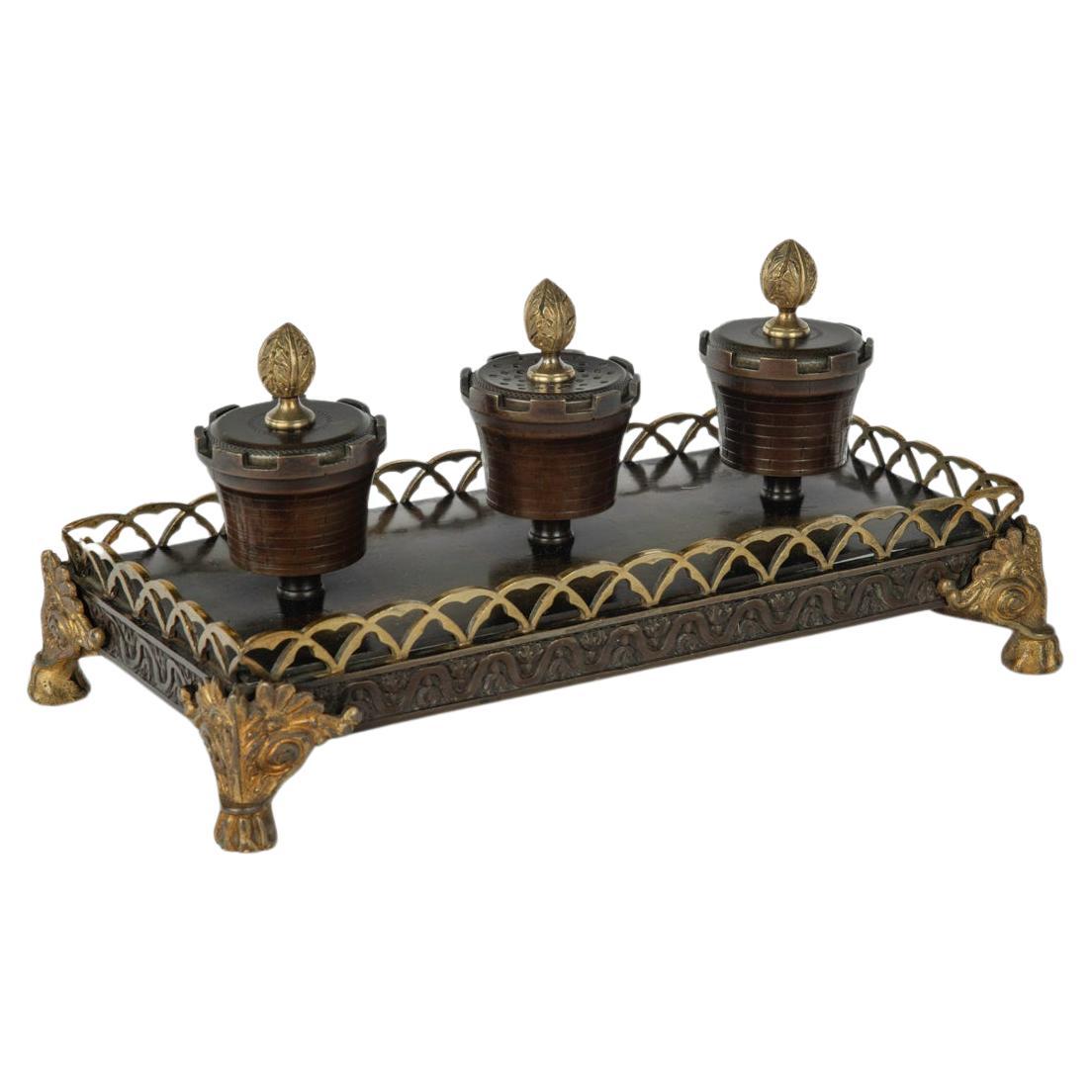 A Louis Philippe bronze and ormolu desk set For Sale