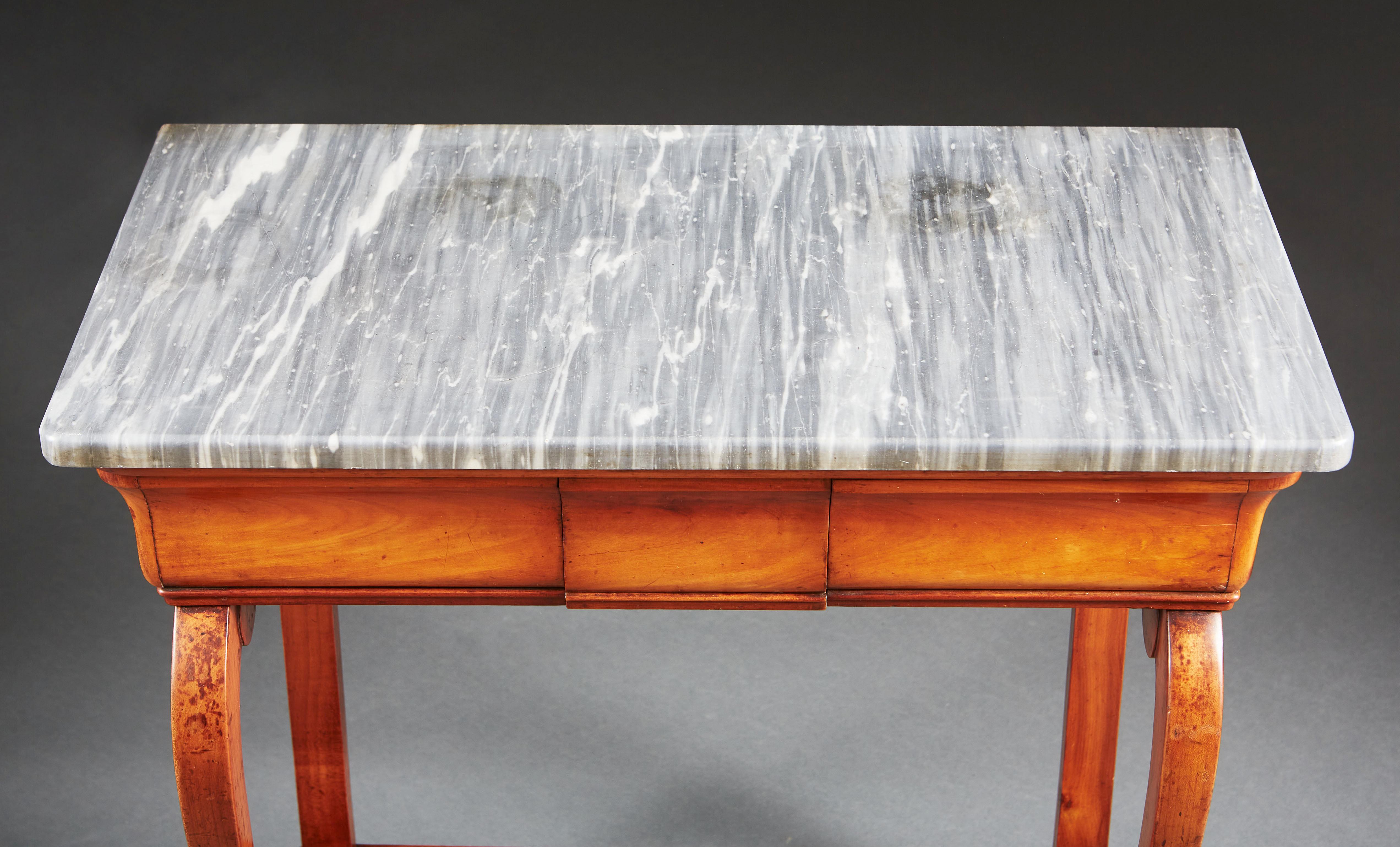 French Louis Philippe Cherrywood Console Table with Grey Marble Top