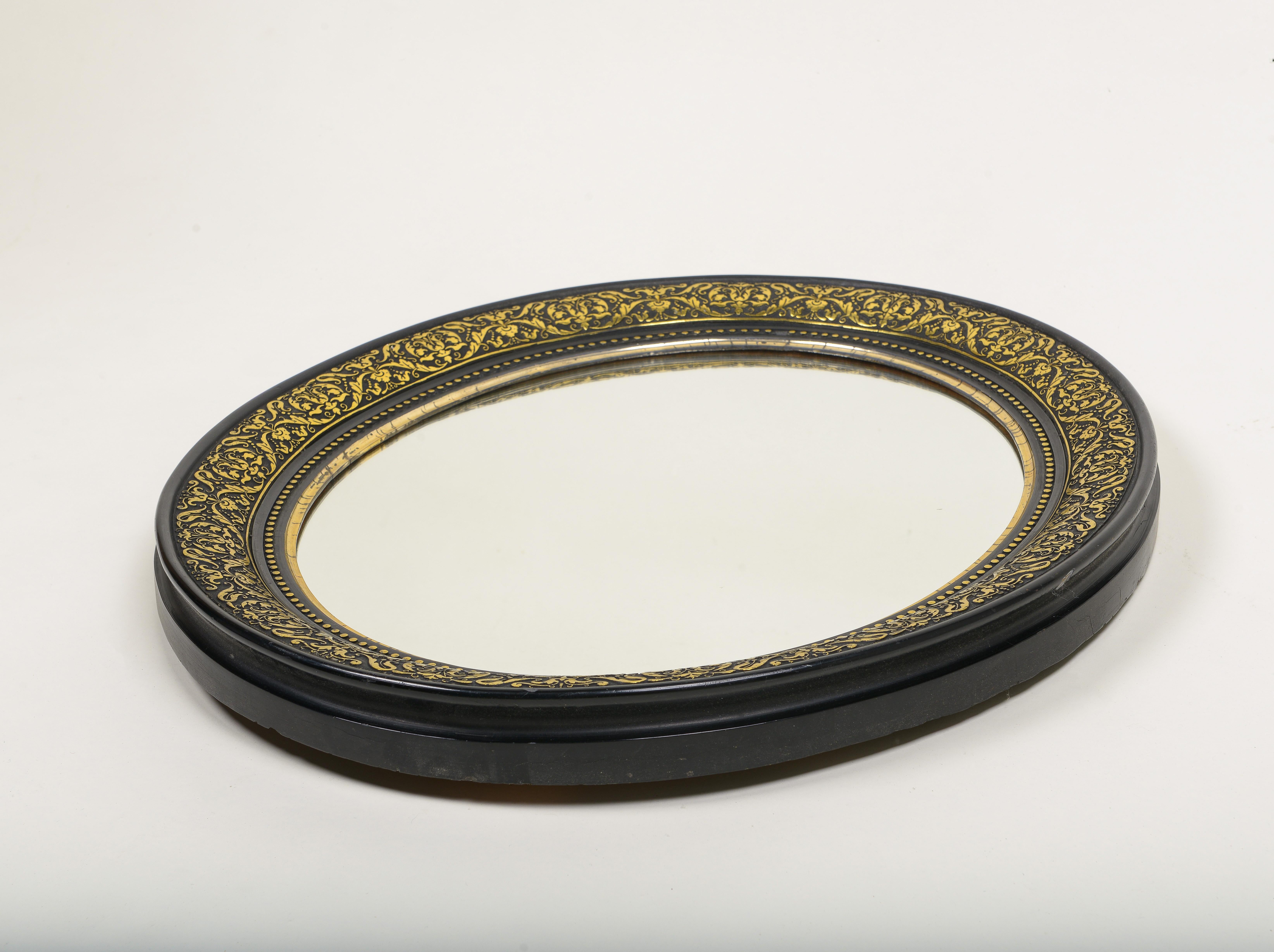 French Louis Philippe Ebonized and Brass Round Mirror For Sale