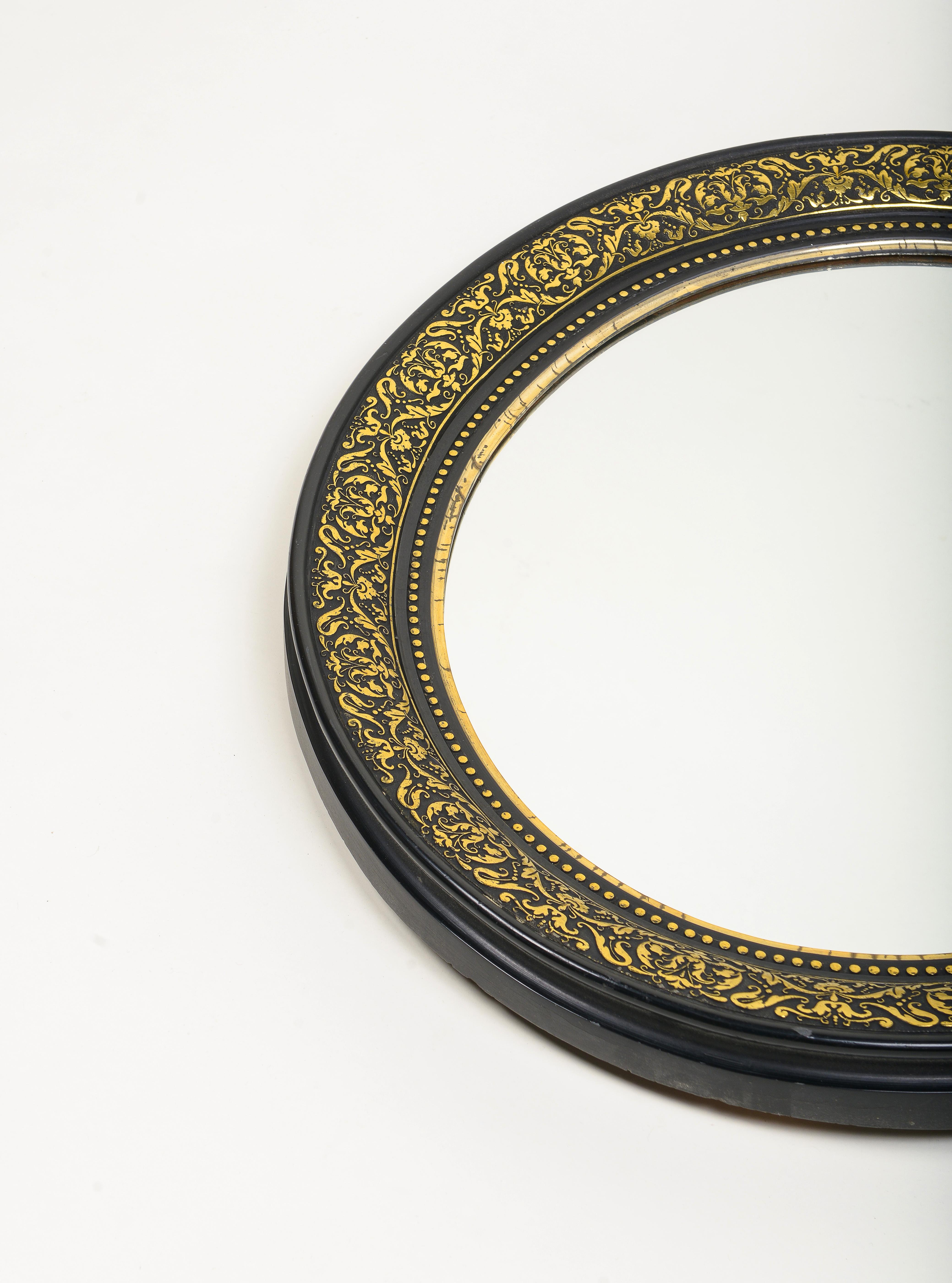 Louis Philippe Ebonized and Brass Round Mirror In Good Condition For Sale In New York, NY