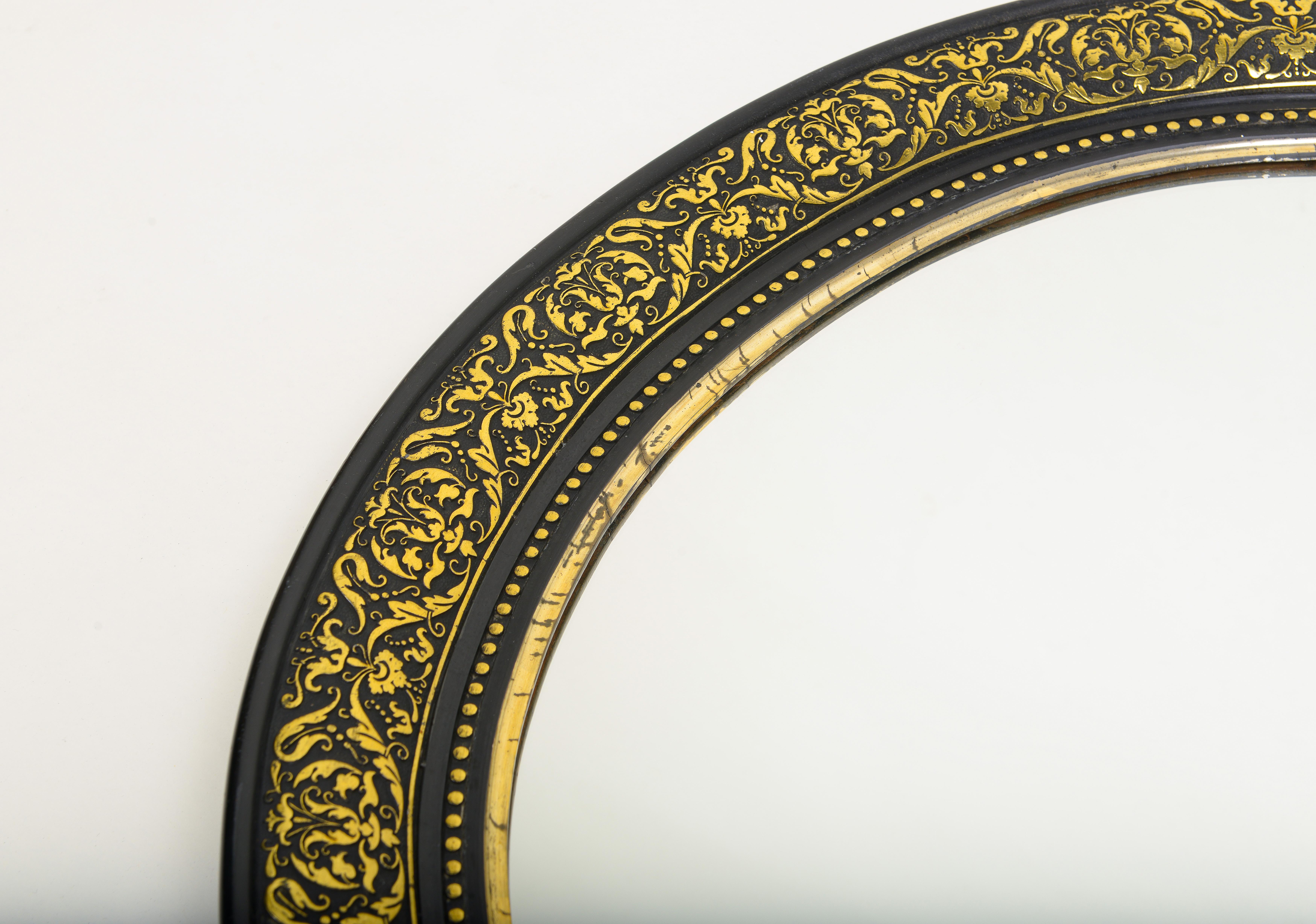 Mid-19th Century Louis Philippe Ebonized and Brass Round Mirror For Sale