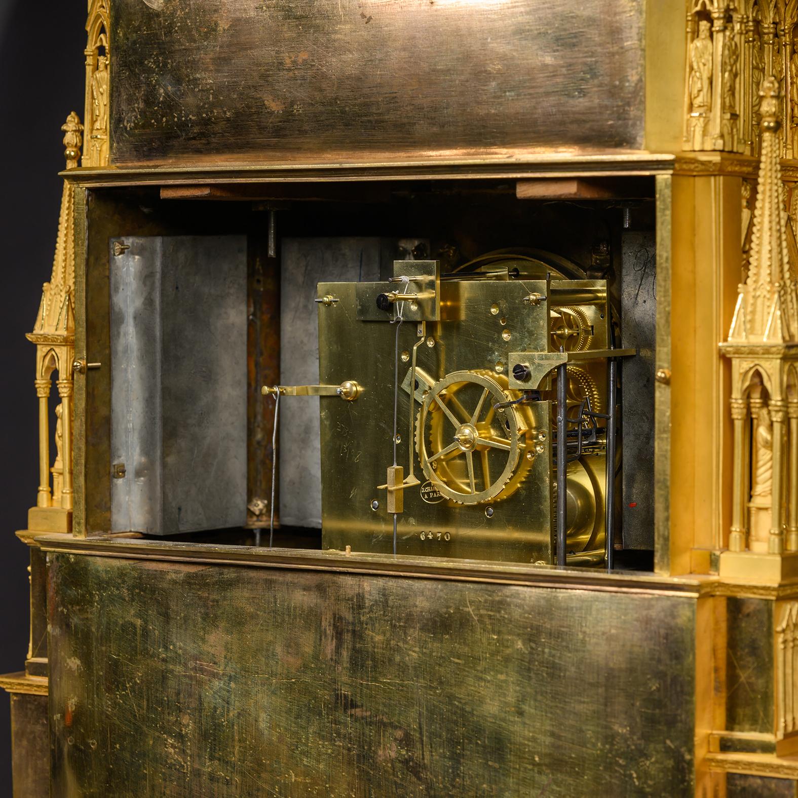 Laiton A Louis Philippe Gilt-Bronze 'Reims Cathedral'  Musical Mantel Clock en vente