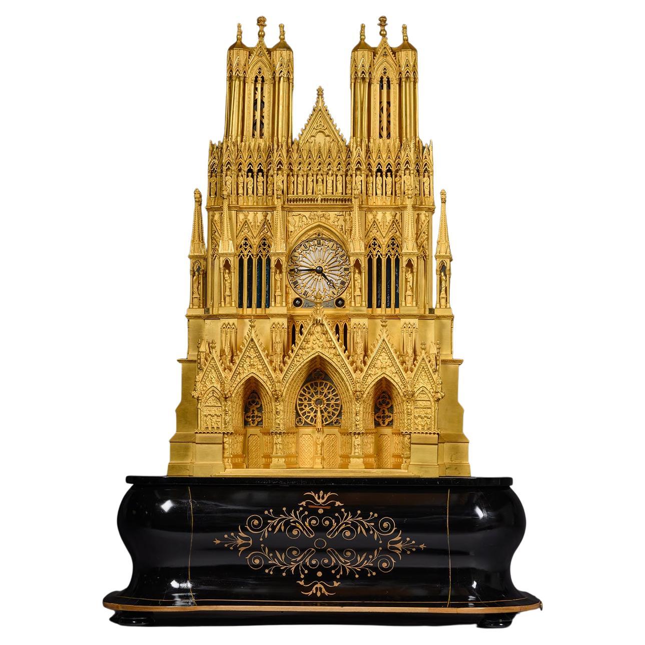 A Louis Philippe Gilt-Bronze 'Reims Cathedral'  Musical Mantel Clock