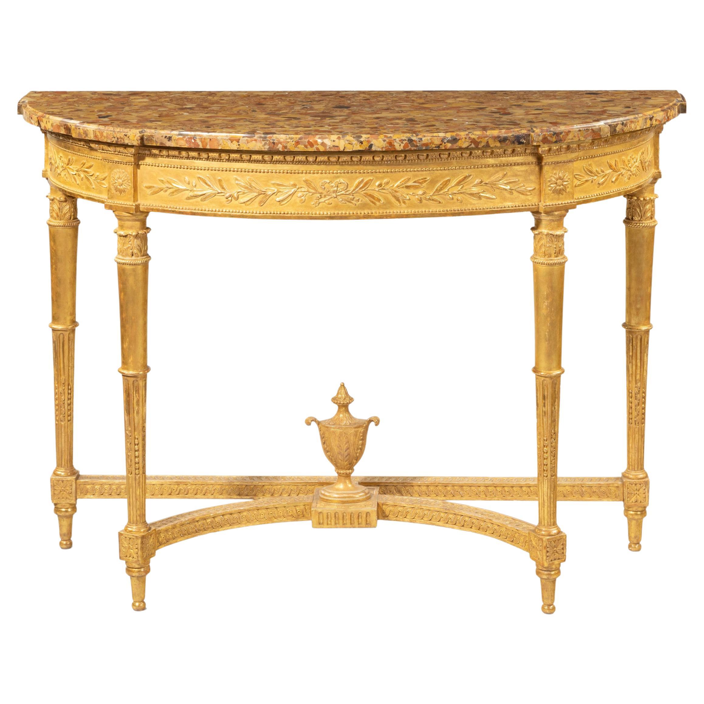 Louis Philippe Giltwood Demi-Lune Console Table